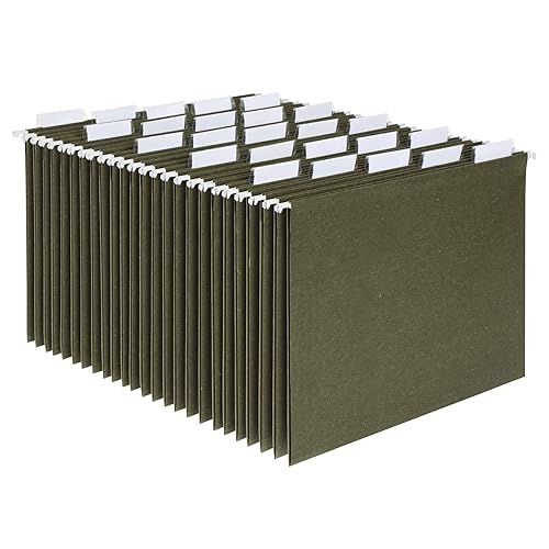 Pendaflex Recycled Hanging File Folders, 25 Pack, Green, Letter Size (8.5" x 11"), 5 Tab Positions, Includes Tabs and Inserts, Eco-Friendly Hanging Files for Office and Document Organization