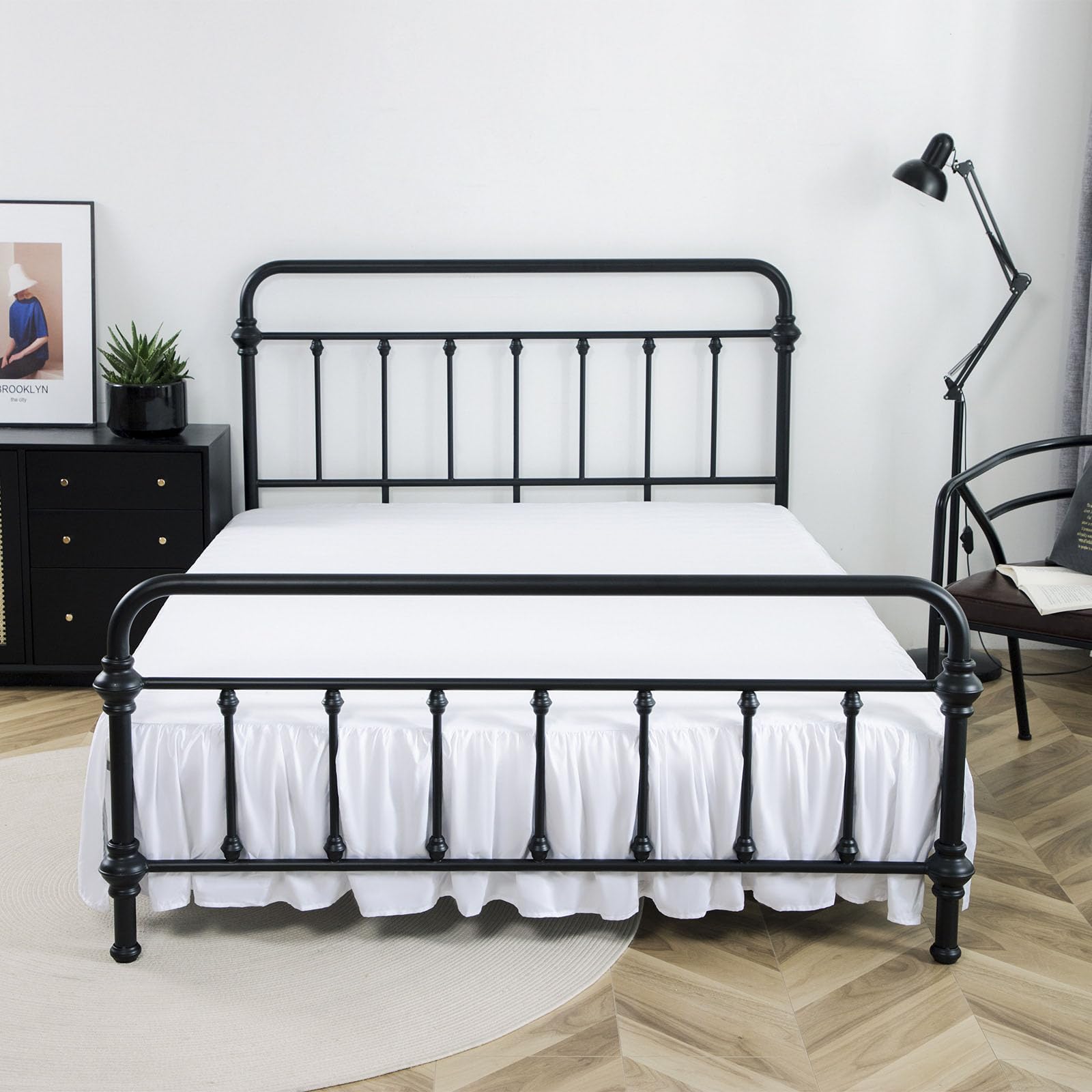 ACESOME Skirt Ruffled Bed Skirt with Platform, Bed Sheet with Split Corners, Sheets For Base14 Inch Drop, Synthetic Fibre - Image 2