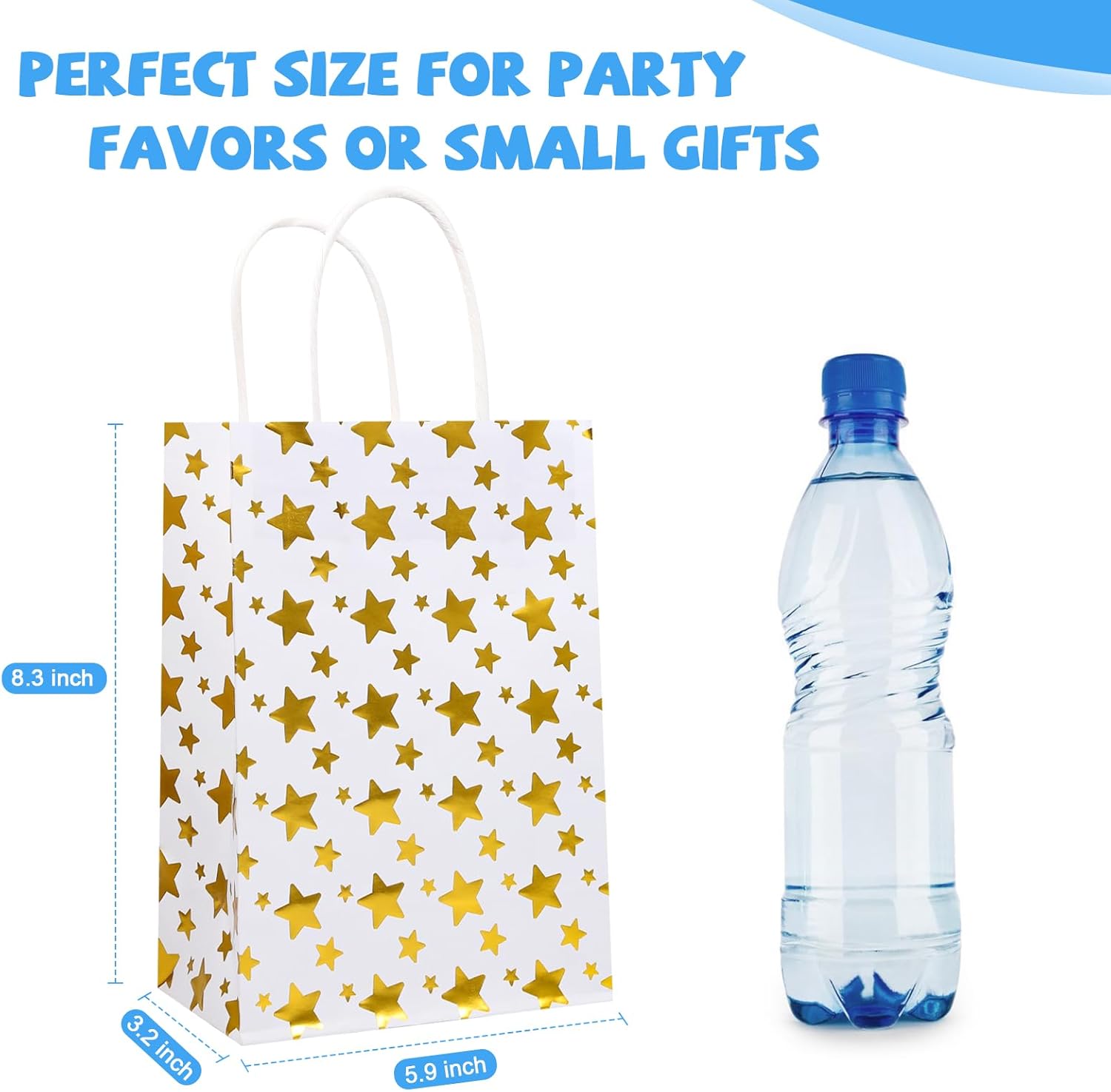 ASONA 24 Pack Gold Foil Star Party Favor Bags, Kraft Gift Bags with Handles for Wedding, Birthday, Graduation, Baby Shower, Bulk Loot Goodie Treat Bags (8.3x5.9 Inches) - Image 3