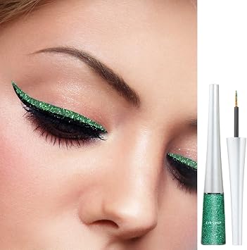 Glitter Liquid Eyeliner, Metallic Green Eye Liner, Waterproof Smudge-proof Longlasting Highly Pigmented Coloured Shimmering Sparkling Precise Fine Tip Christmas Eye Shadow Liner