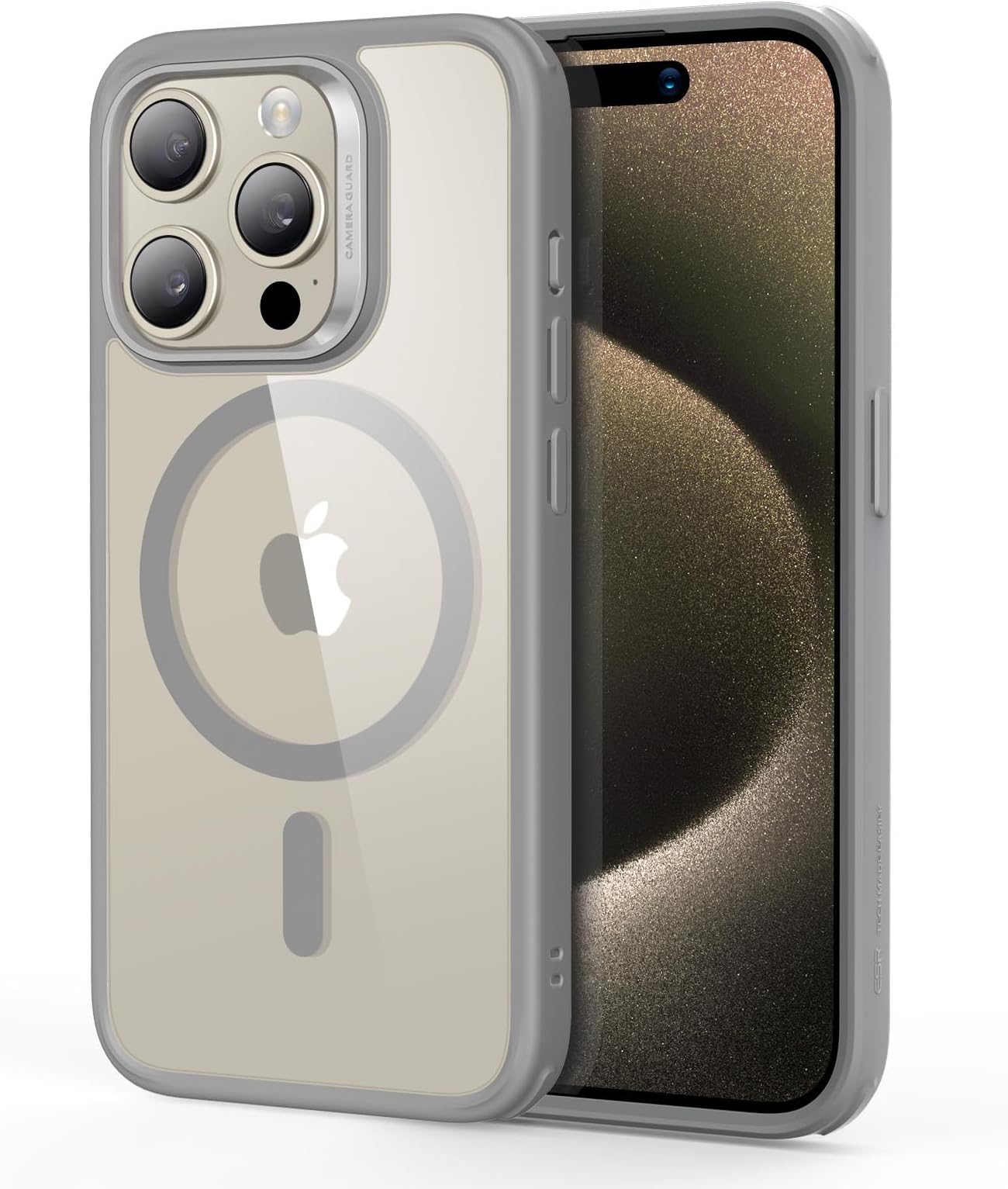 ESR Classic Series Case for iPhone 15 Pro Max, US MIL Standard, Supports MagSafe and Wireless Charging, Impact Resistant, Magnetic Smartphone Case, Resistant to Scratches and Yellowing, Clear Gray