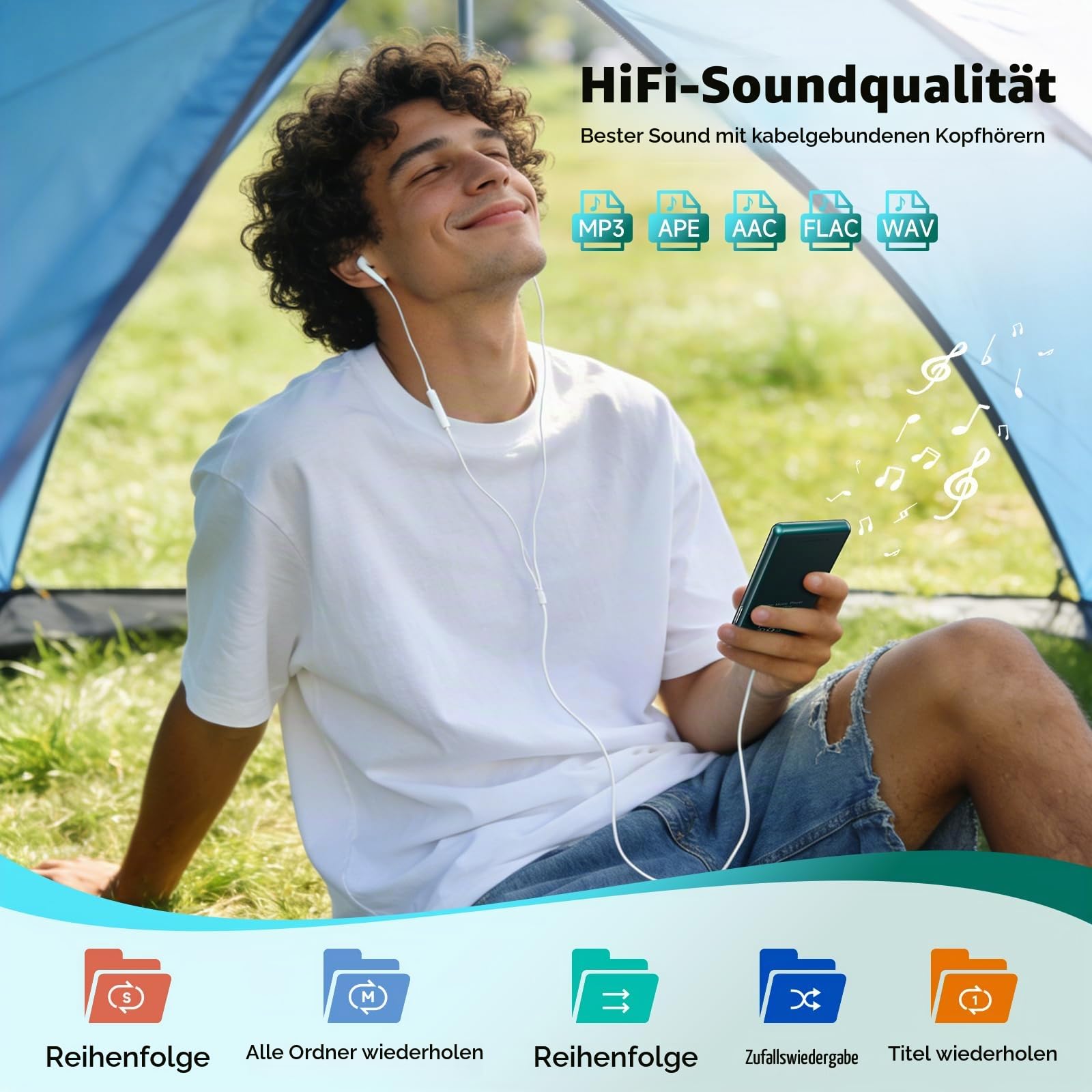 MP3 Player Bluetooth 5.3 64GB mit 2,4" Display, Touch-Tasten & Lautsprecher
