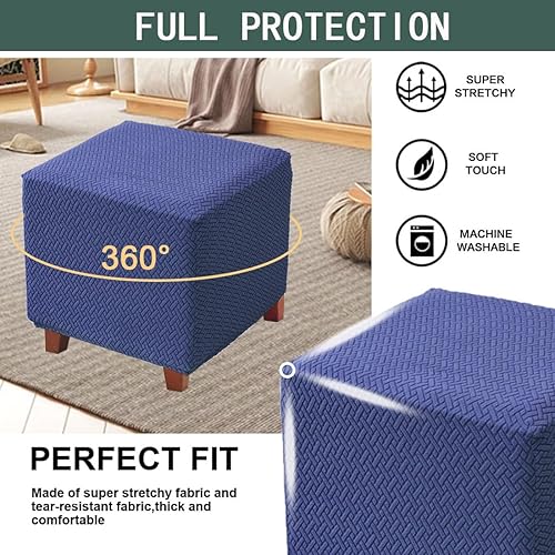 Miniatura 3 de Bifaunvogel Funda otomana cuadrada de jacquard elástica para otomana, fundas gruesas y plegables, protector para reposapiés cuadrado con parte
