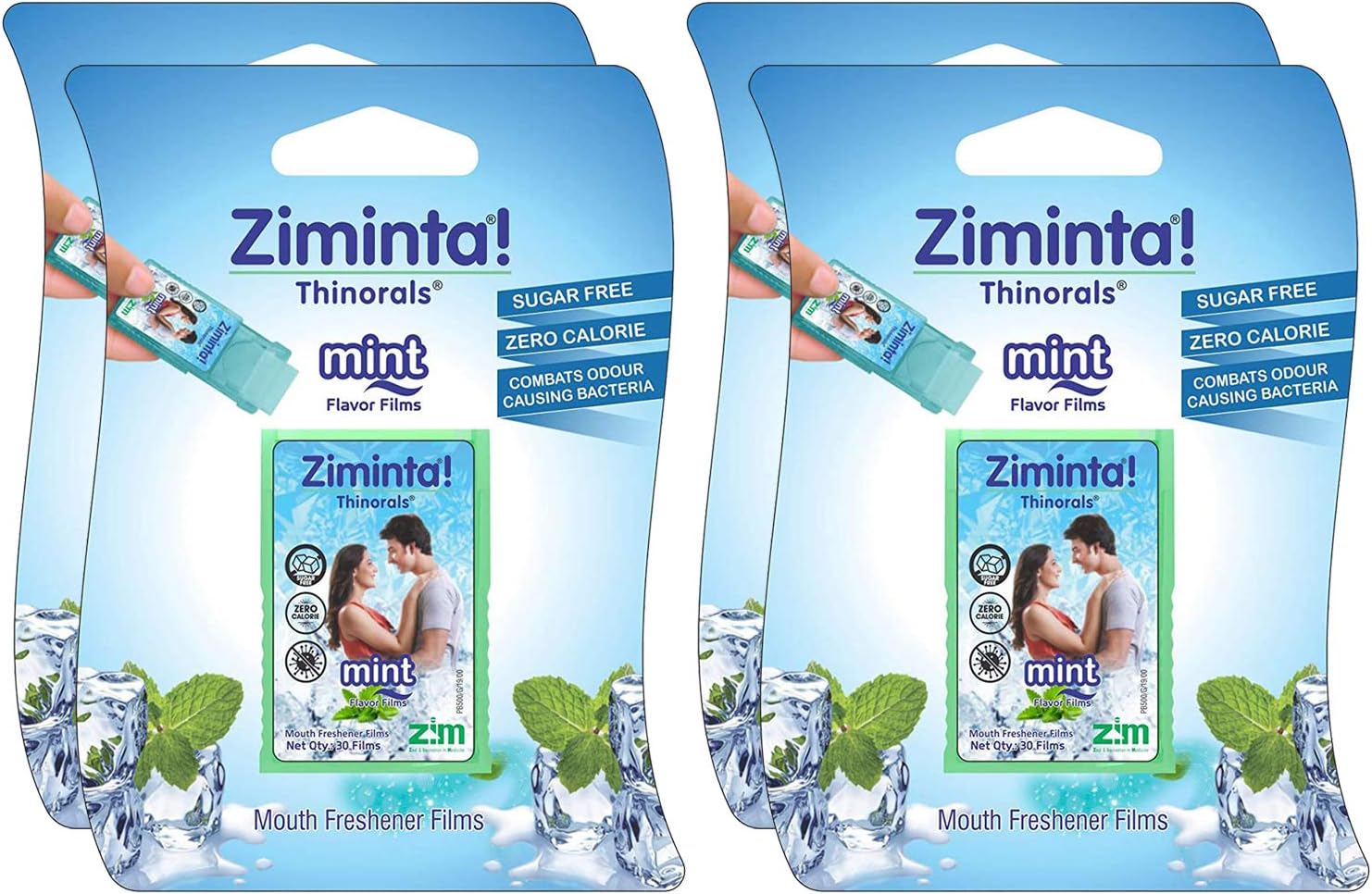 Ziminta Sugar Free Mint Mouth Freshener Easily Soluble Digestive Dispensable Strip (30 Strips, Mint Flavour) - Pack of 4 = 120 strips