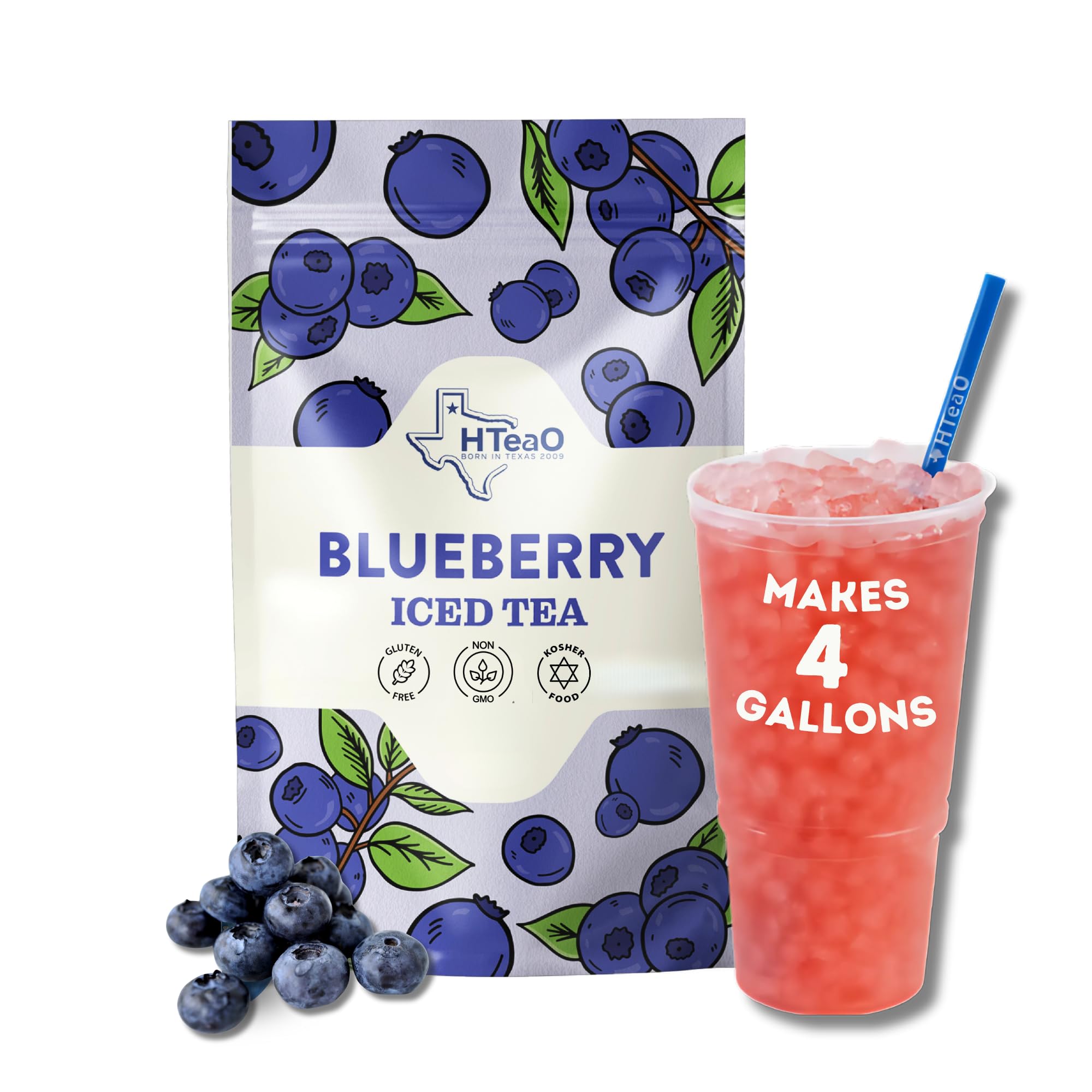 HTeaO Blueberry Green Tea – Texas-Style Flavored Iced Tea Bags for Summer – Instant Ice Tea Packets for Quick Brew - Loaded Tea Sachets Ready in 5 Minutes (8-Count, Makes 4 Gallons Total)