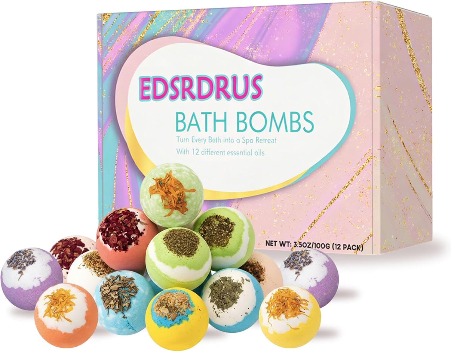 12 Floral Bath Bombs Gift Set with Real Dried Flowers, Natural Essential Oils & Shea Butter, Skin-Softening Bubble Bath Fizzies, Relaxing Spa Gifts for Women, Mom, Birthday & Holiday