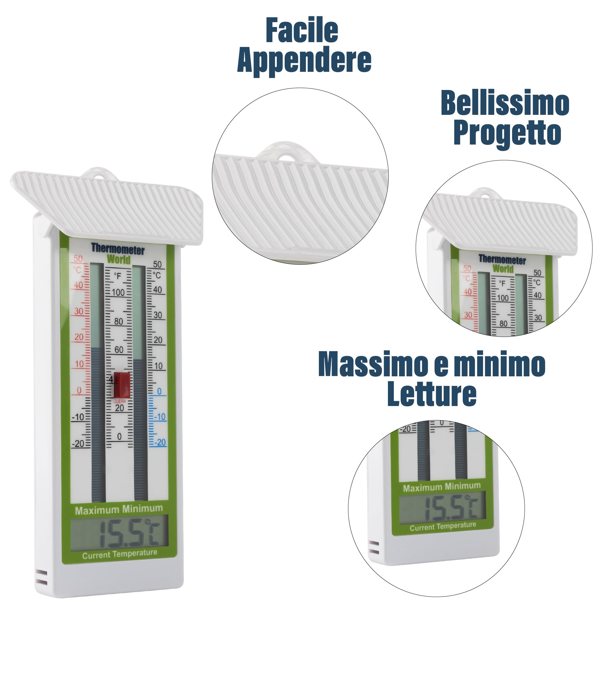 Termometro digitale massimo-minimo per serra, giardino, al chiuso o all’aperto, impermeabile IP65
