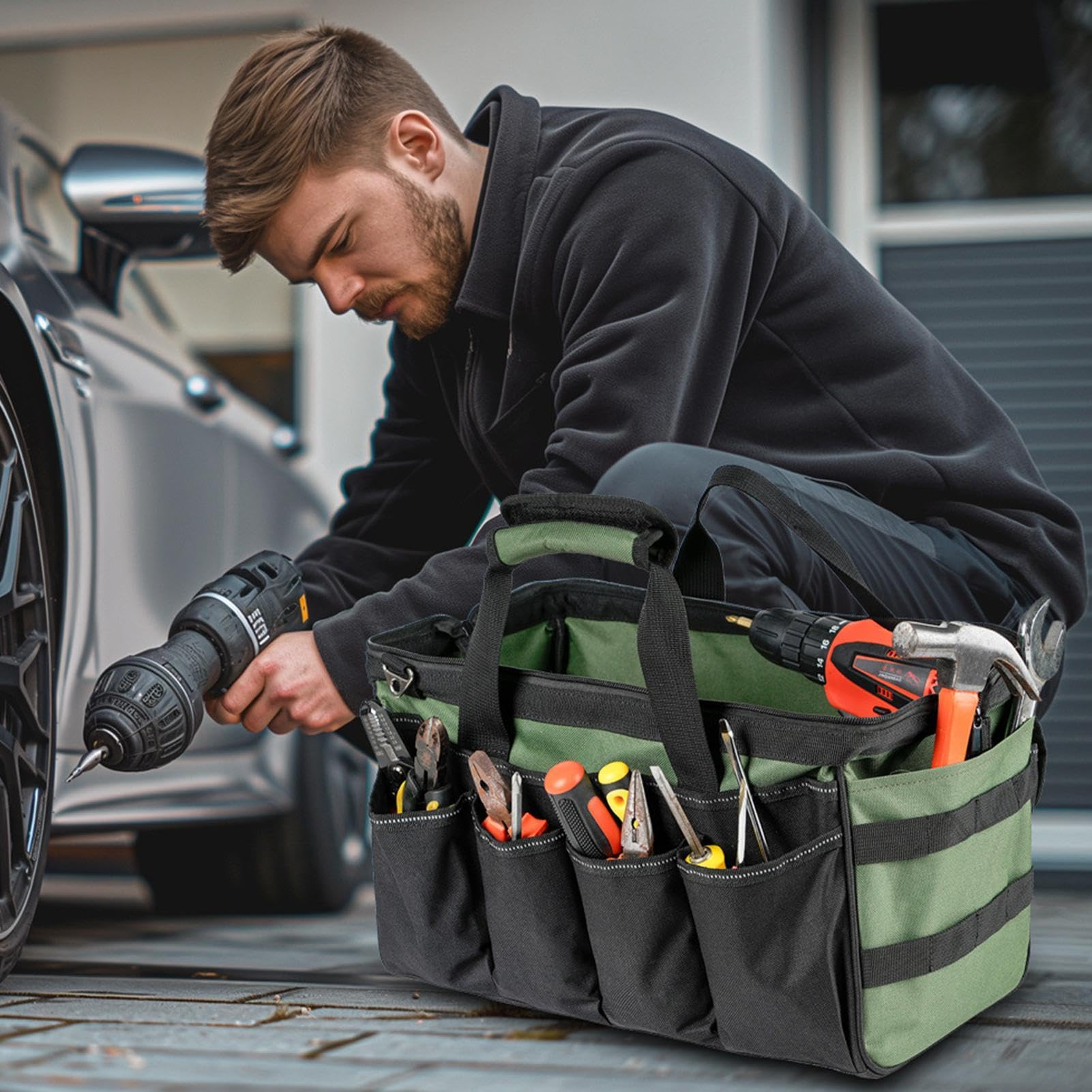 Bolsa de Herramientas Organizador De Tela Oxford Con 16 Bolsillos | Bolsa De Herramientas Con Asa Suave Y Gran Capacidad Para Mecánico Electricista Fontanero Carpintero Destornilladores Llaves