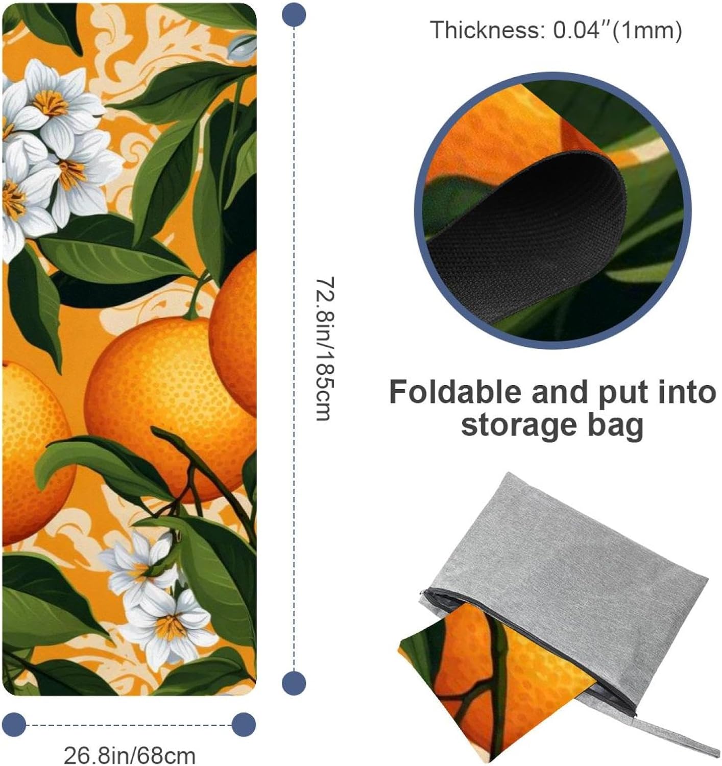 Yoga Towel, Orange Pattern Non Slip Sweat Absorbent Hot Yoga Mat Towel for Hot Yoga, Pilates and Fitness - 72.8" x 26.8"