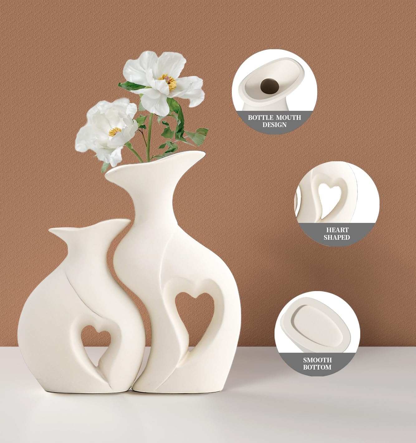 White Ceramic Vase Set of 2 for Home Decor,Minimalist Nordic Boho Vase for Decor,Flower Vases for Wedding,Living Room,Dining Table,Bedroom,Entryway,Office,Coffee Table Decor - Image 4