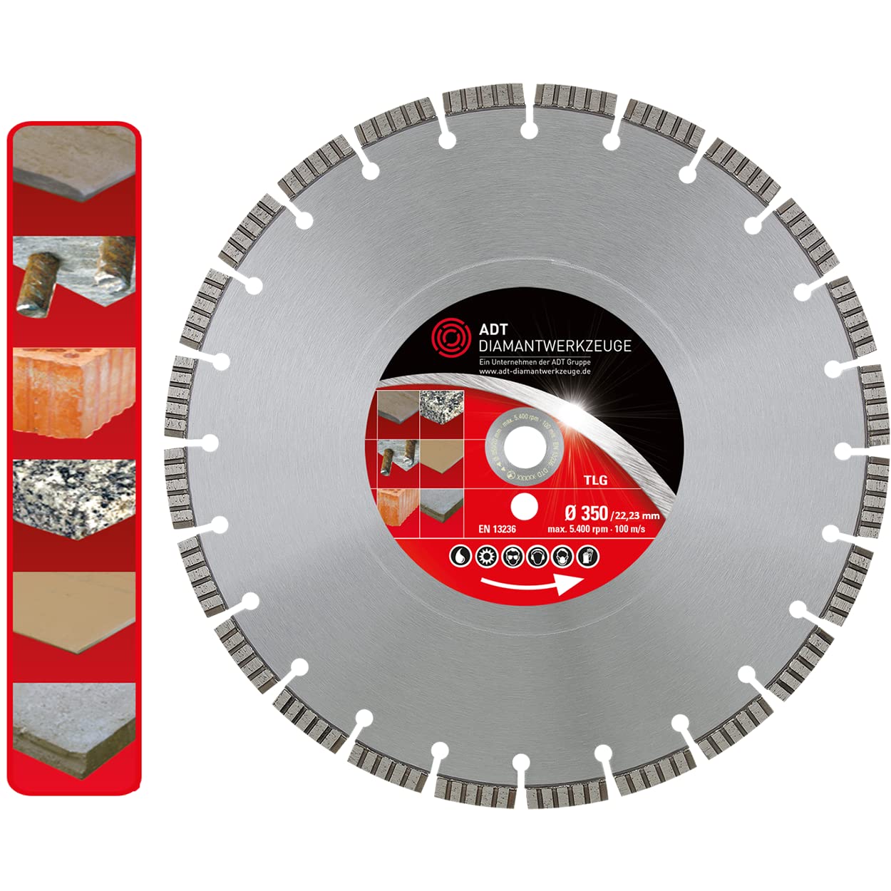 Diamante Piezas Premium Diámetro 350/20,0 mm orificio para amierten hormigón, piedra natural y artificial, cerámica, construcción material con 10 mm Segmento turbo