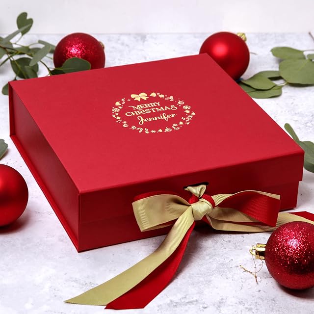 Pink Positive Wreath Christmas Eve Box | Personalised Christmas Gift Box | Personalized Luxury Christmas Eve Box with Ribbon