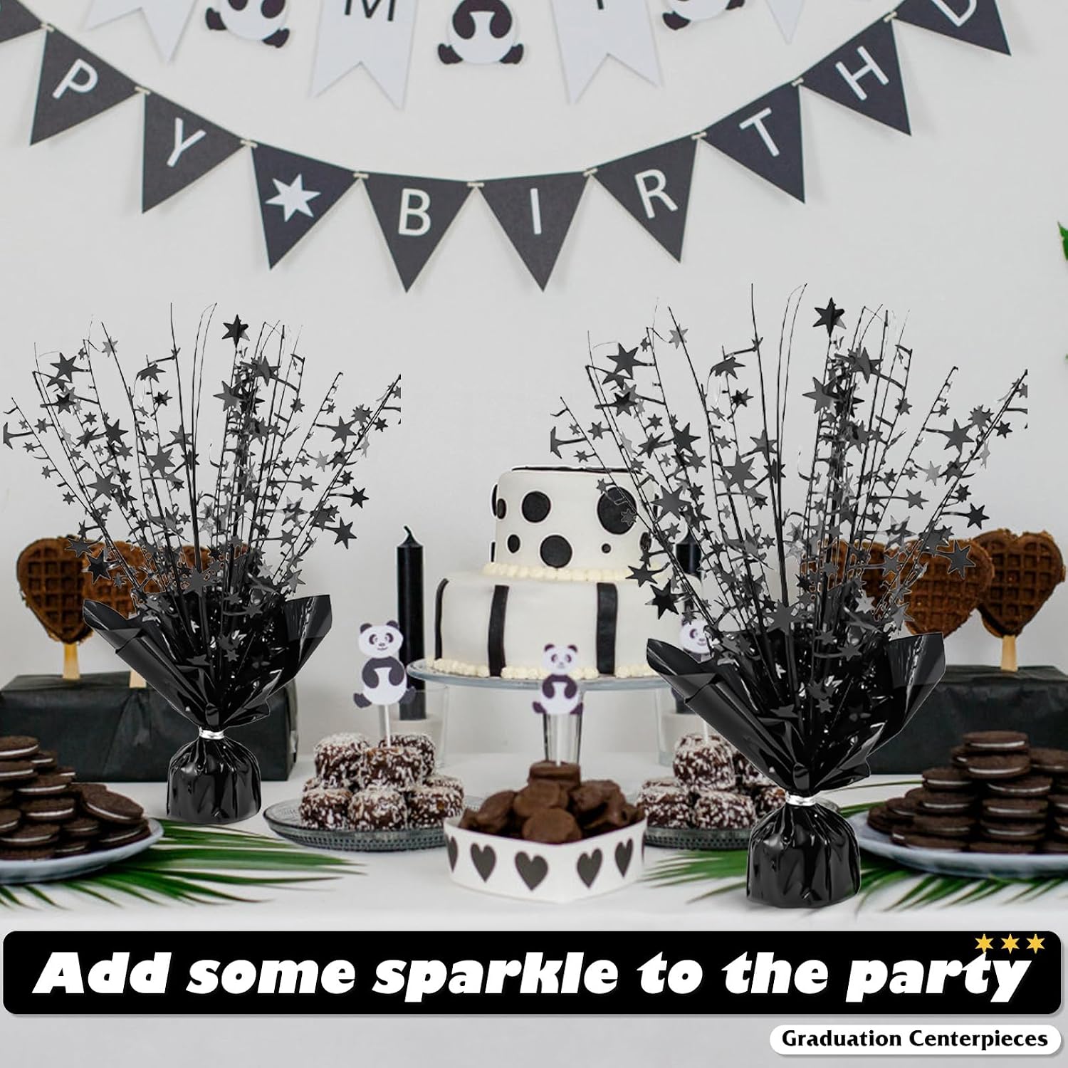 6 Pack Metallic Foil Spray Centerpiece Star Table Decoration Burst Table Centerpieces for Birthday Weddings Anniversaries Christmas New Year Holiday Party Supplies Decor (Black)
