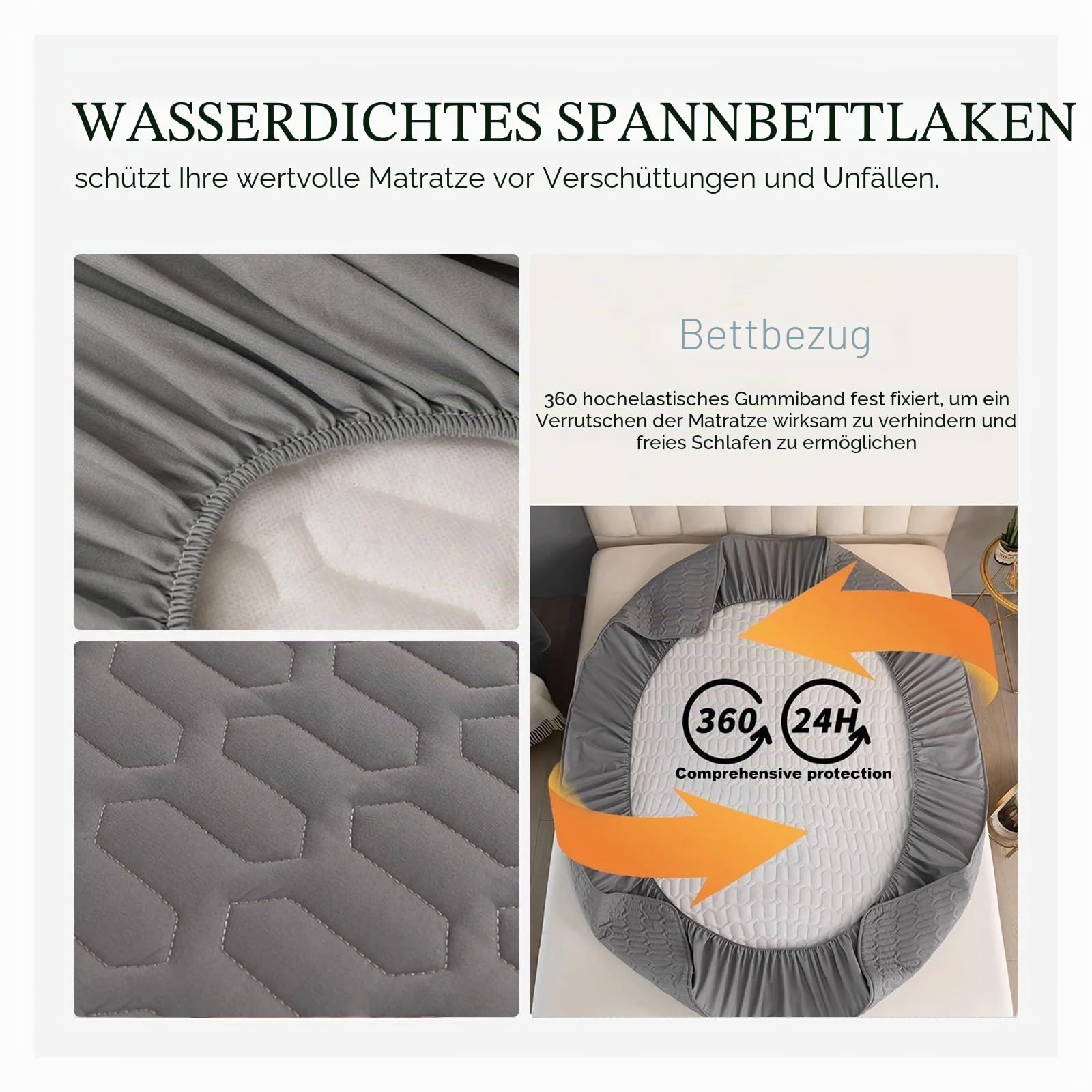 Wasserdichter Matratzenbezug, sicher, wasserdicht, Matratzenbezug, weich, bequem, atmungsaktiv, bedruckt, maschinenwaschbar, Farbe: Schwarz, Größe: 180 x 200 x 30 cm