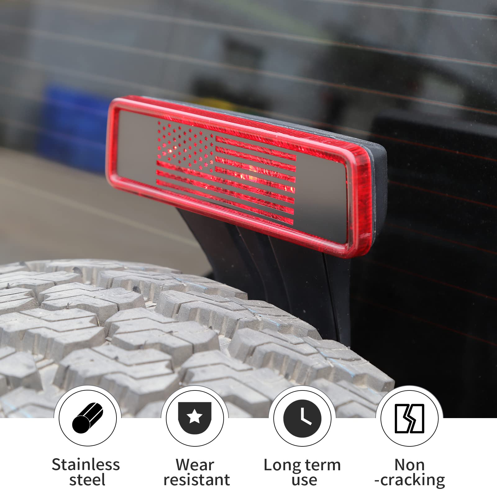 Linskip 3rd Brake Light Decor Cover Fit for Jeep Wrangler JK Accessories, Stainless Sticker Centre Third Brake for Jeep JK Light Accessories- Flag