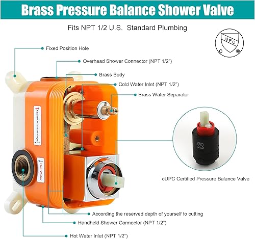 Miniatura 6 de SKOWLL Juego de grifo de ducha de baño LED de 12 pulgadas, sistema de accesorios de ducha de lluvia, juego de cabezal de ducha de montaje en pared