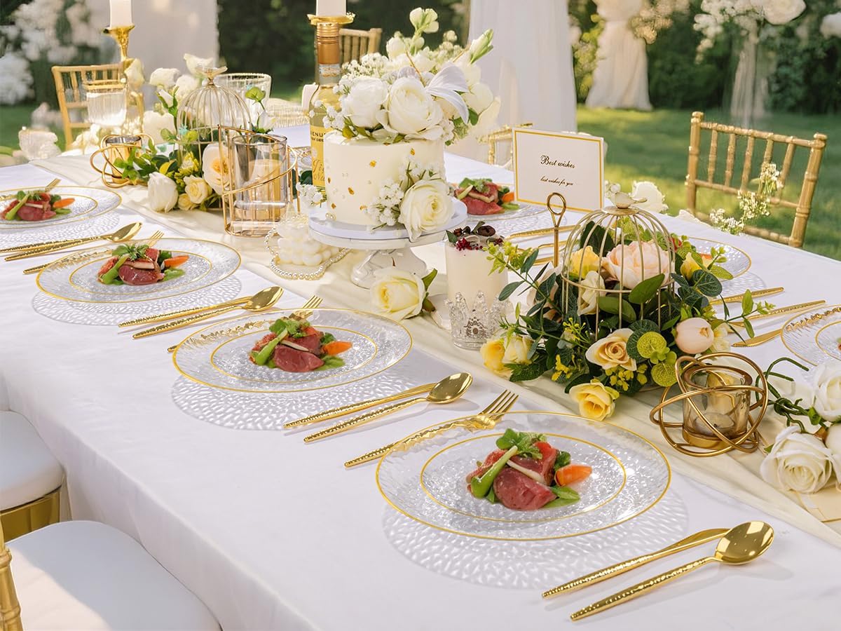 Rubtlamp 60Pcs Clear Plastic Plates,Clear Disposable Plates With Gold Rim,Heavy-duty Gold Plates,Hammered Party Plates Include 30Clear Dessert-Platos,30Dinner-Platos for Wedding, Party - Image 7