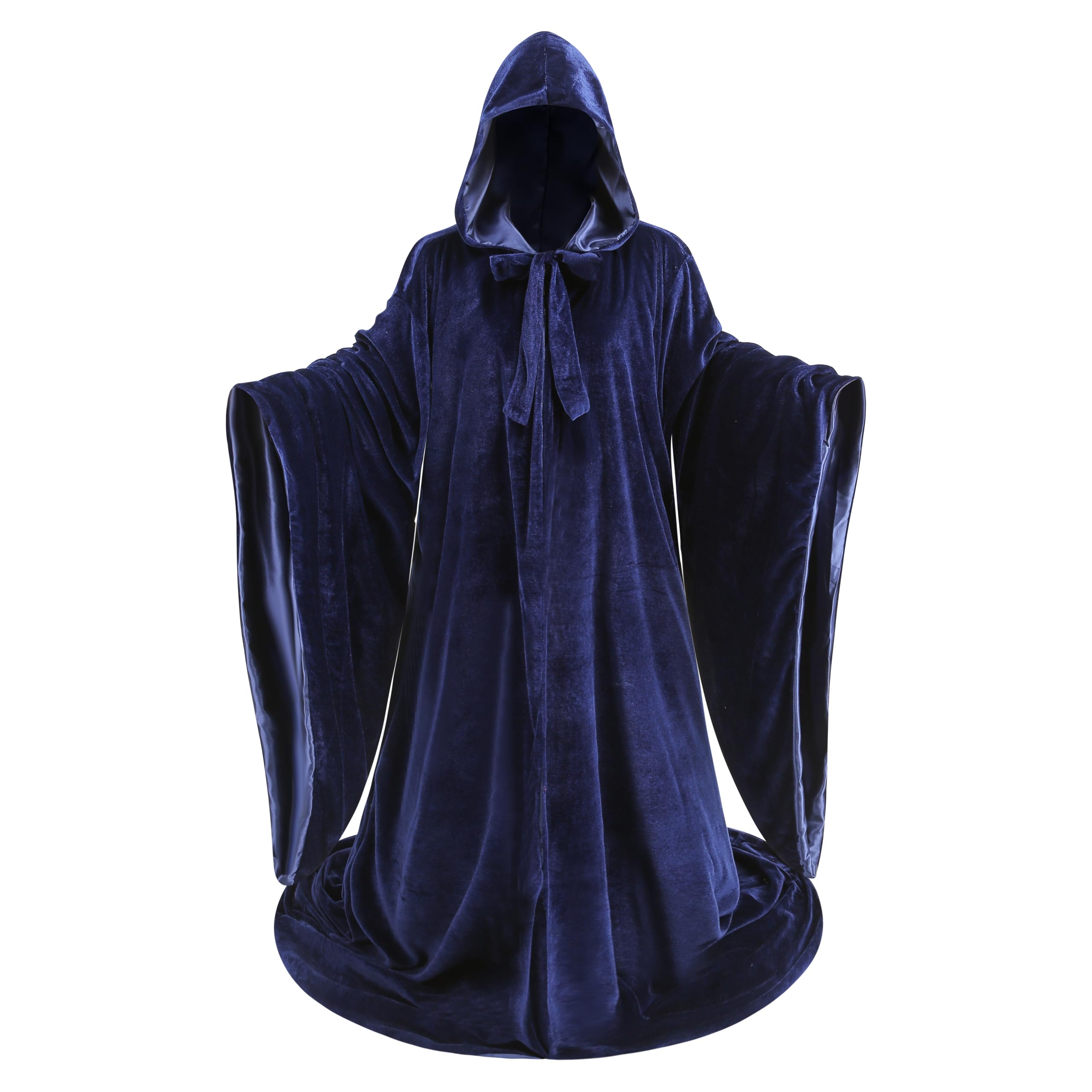 DELIVESS Unisex Velvet Wizard Robe Wizard Cloak Cosplay Renaissance Costume Halloween (66.93",Blue)