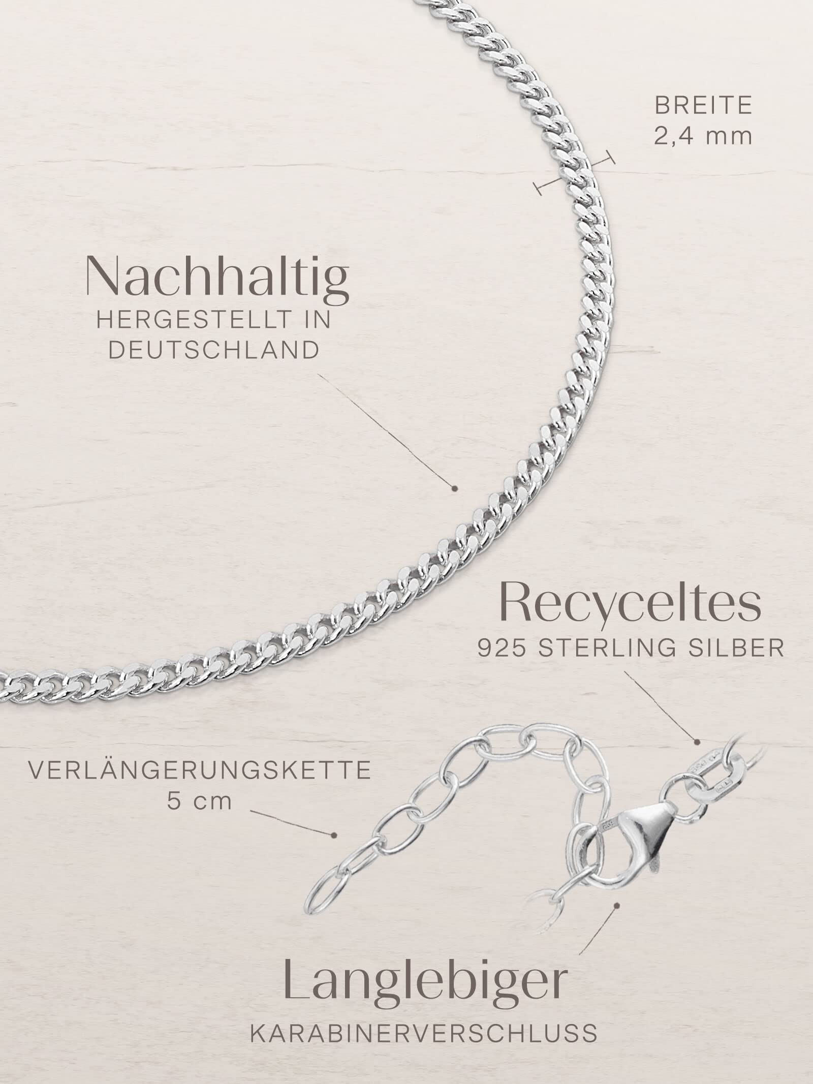 modabilé Damen Fußkette verstellbar 925 Sterling Silber Panzerkette Flach (2,4mm Breit 23cm - 28cm) Fußband ohne Anhänger Silbernes Fußkettchen Frauen