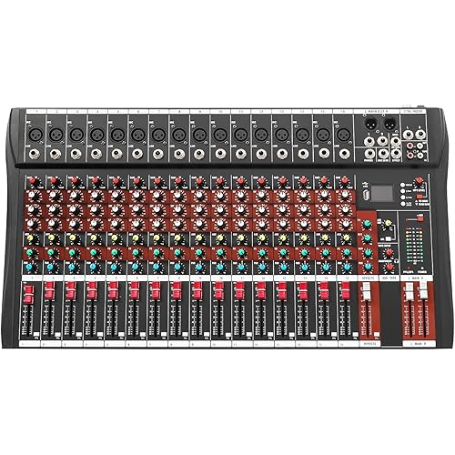 16 Channel Audio Mixer, Soundboard Mixing Console Sound Mixer DJ Sound Controller with USB & Bluetooth, Studio Audio Mixer for Professional and Beginners (16 Channel)