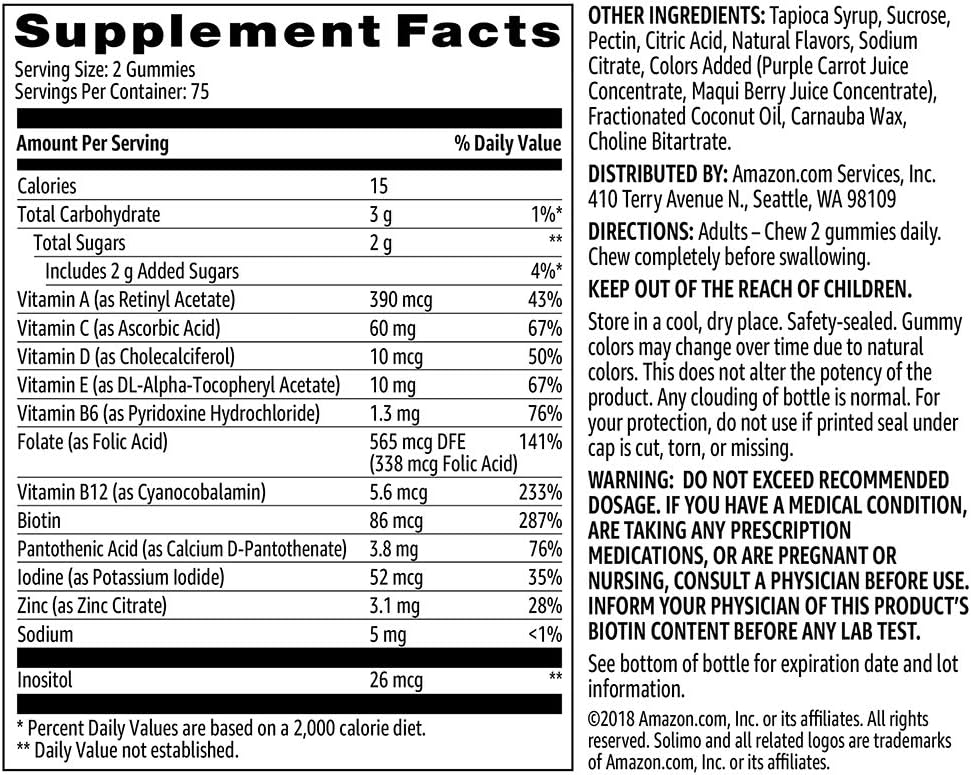  Brand - Solimo Adult Multivitamin, 150 Gummies, 75-Day Supply : Health & Household