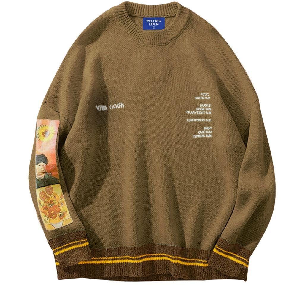Aelfric Eden Oversized Sweater Graphic Van Gogh Printed Unisex 90s Vintage Women Knit Sweaters Men Casual 2024 Pullover