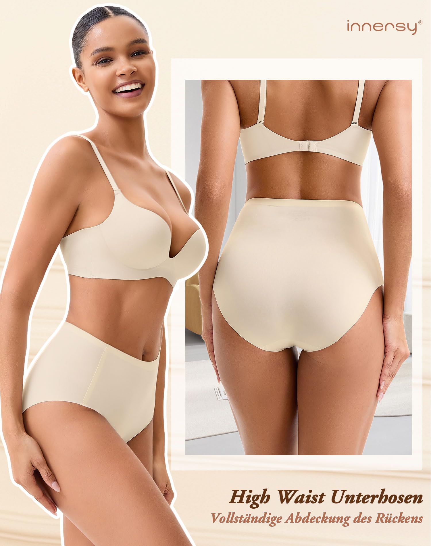 INNERSY Mutande Donna Senza Cuciture Vita Alta Slip Invisibili Microfibra Intimo Comodo Pacco da 3