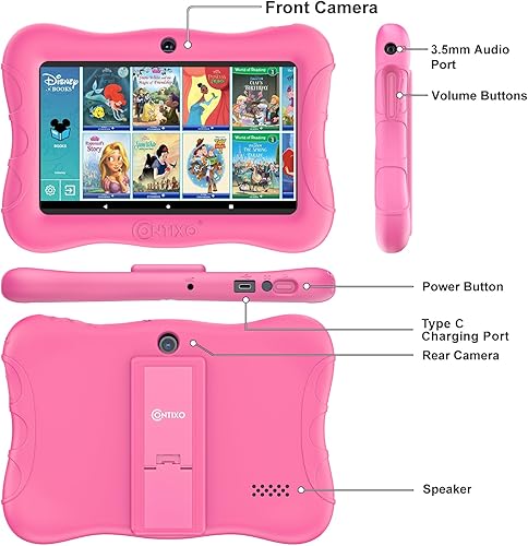Miniatura 8 de Contixo Paquete de tabletas para niños de 7 pulgadas, tabletas Android y auriculares con cable para niños, con más de 50 libros de cuentos de Disney