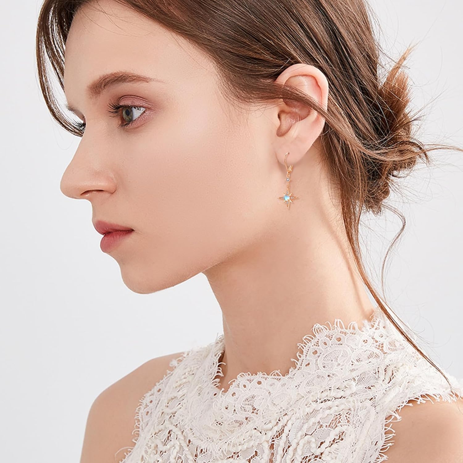 Star Earrings for Women 925 Sterling Silver Star Dangling Drop Earrings with Moonstone/Zircon Jewelry Gifts for Women - Image 4