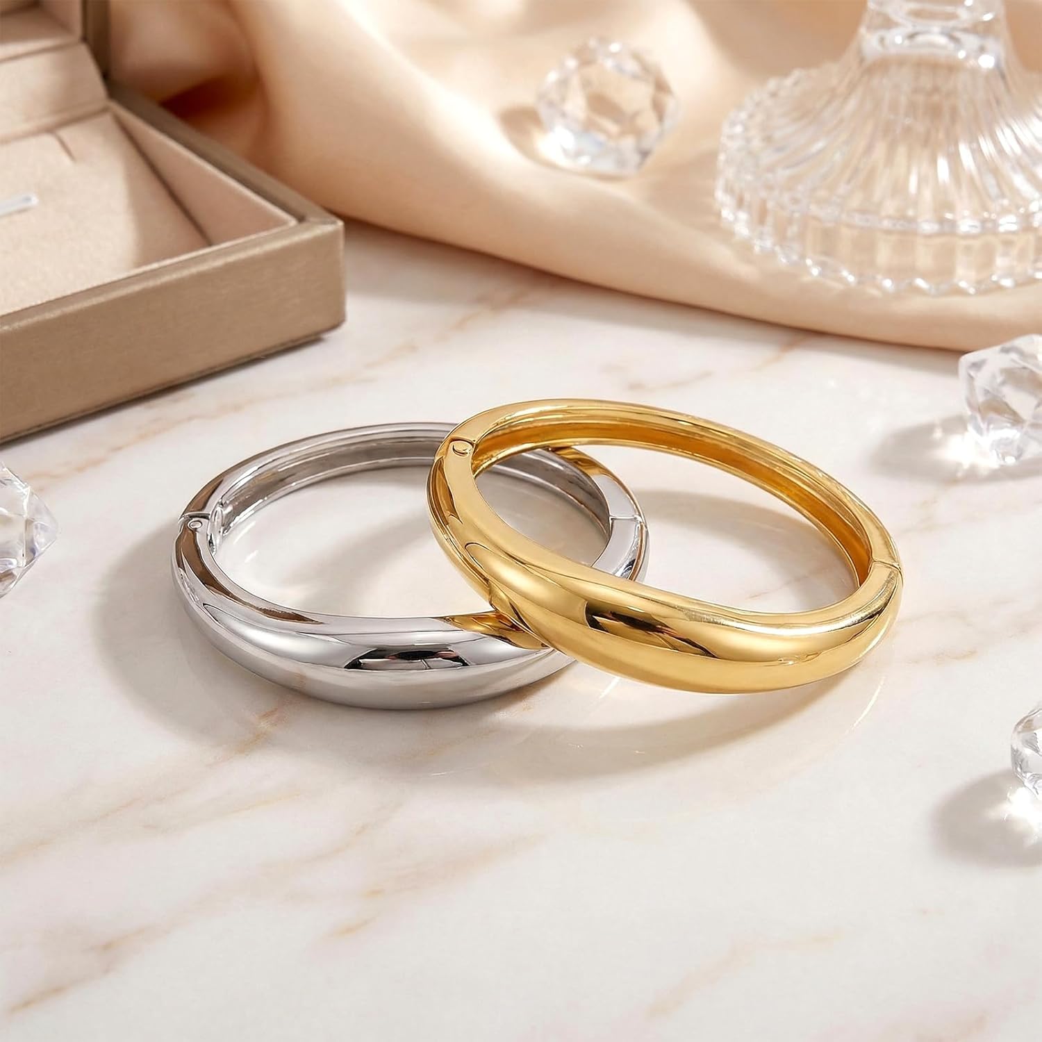 Gold Bangle Bracelets for Women Silver Plated Cuff Bangle Wide Wire Chunky Cuff Bracelets Trendy Hinged Open Wide Bracelet Irregular Minimalist Bangle Jewelry - Image 7