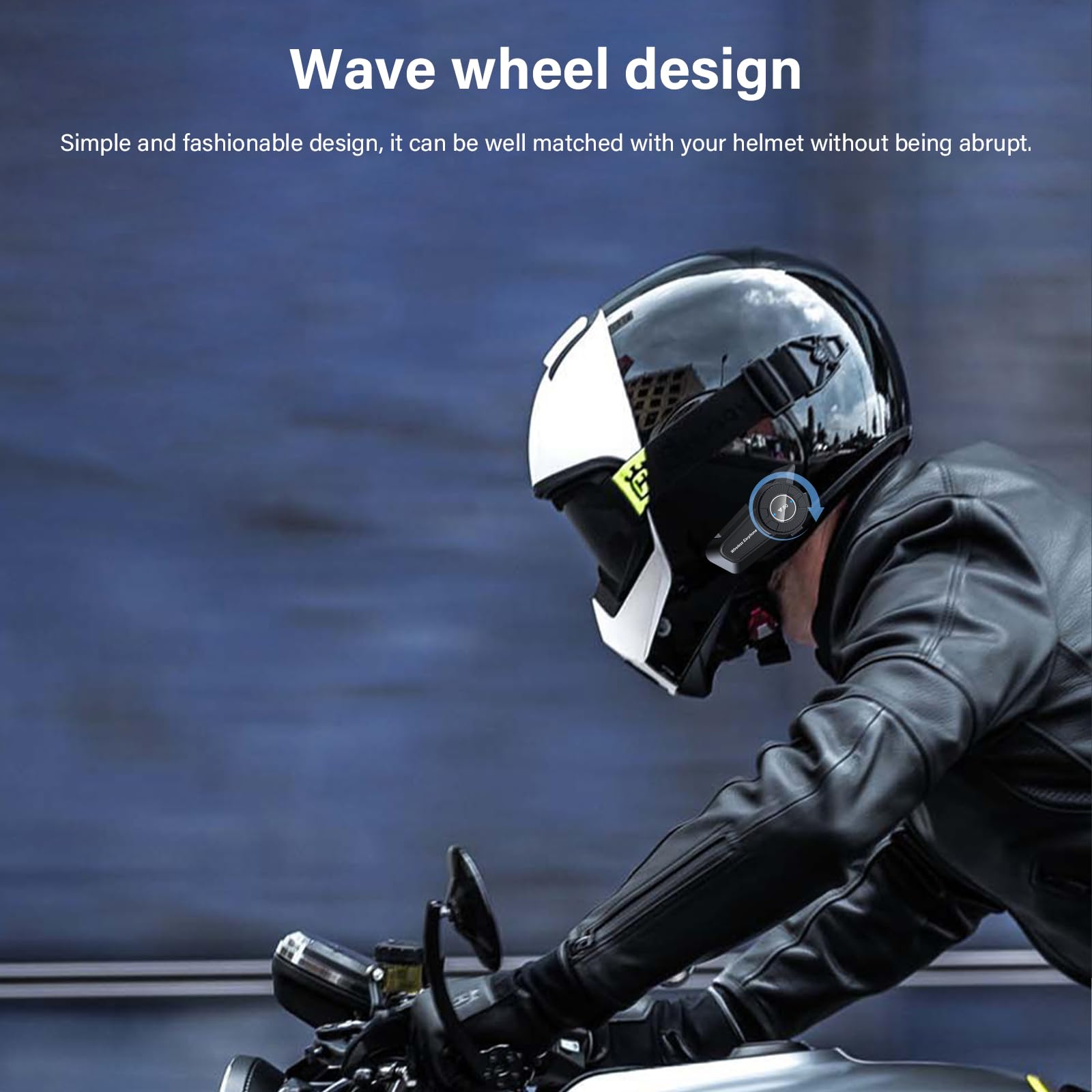 Intercom Moto Appareil Bluetooth à Molette pour Motos Suppression Bruit DSP&CVC/IPX6 Étanche/Chaîne Hi-Fi/Micro Wireless 5.3 Réponse Automatique Assistant AI Compatible Tous les Casques 1800mAH