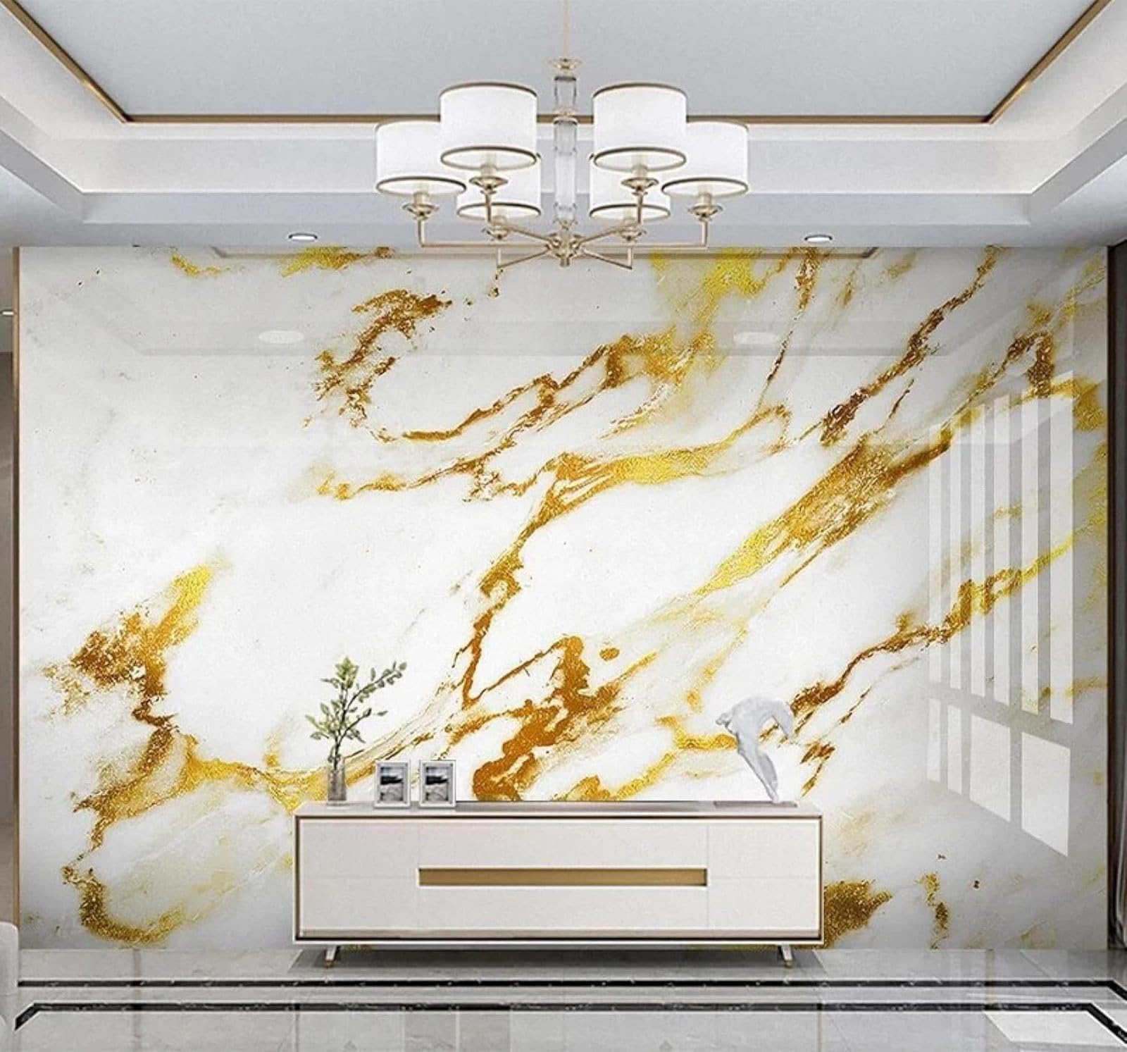XLMING Abstract Gold Patterns Marble Effect Art 3D Wallpaper Luxury Silk Study Dining Feature Sofa Grey Bedroom Living Room Tv Decorative Wall-300cm×210cm