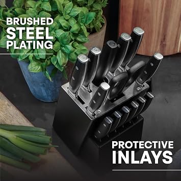 MasterChef Kitchen Knife Set with Block and Sharpener Plus Scissors, 15pc Chef Knife Set of Professional Grade Kitchen Knives with Sharpened High Carbon Stainless Steel Blades & Triple Riveted Handles