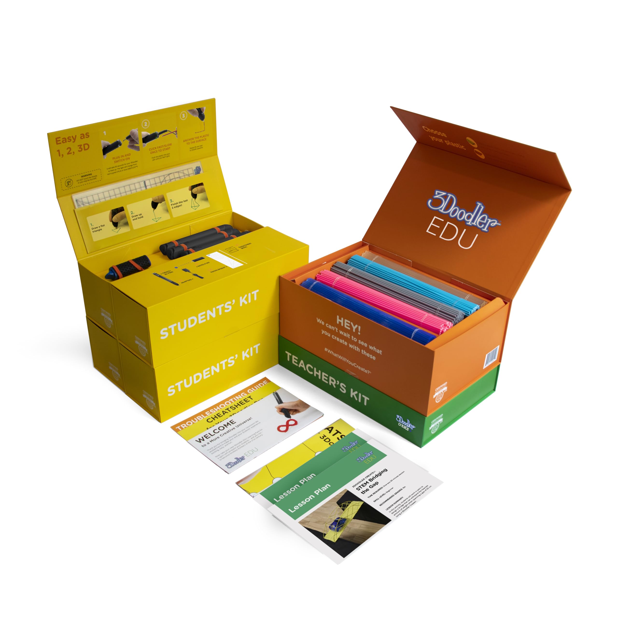 EDU Create+ Learning Pack, Full Set with 12 3D Printing Pens + 1200 Strands of Plastic Filament + Classroom Activity Plans