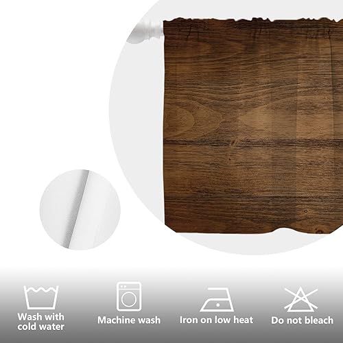 Miniatura 4 de Shrahala Cortinas de madera marrón para ventanas de cocina, efecto grano, superficie envejecida, tableros largos, paneles de cortina de ventana de