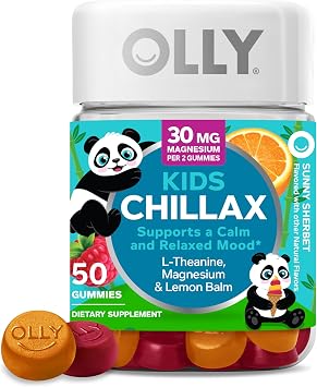OLLY Gummy Active Immunity+Elderberry, 45 Gummies Kids Chillax, Magnesium Gummies, Lemon Balm, Calm Chews for Kids 4+, 50 Count