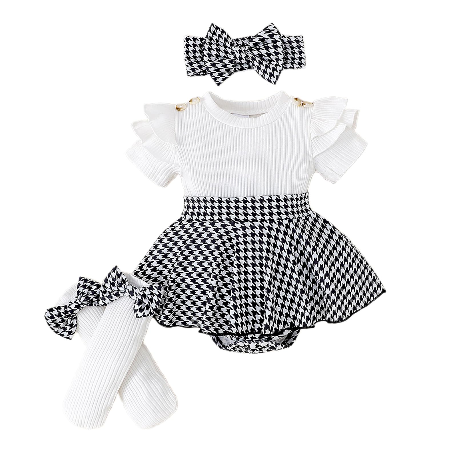 Conjunto Vestido para Niñas Recién Nacidas Top de Punto con Volantes de Sin Mangas + Bowknot Faldas + Diadema 3Pcs Elegante Ropa Trajes — view 8