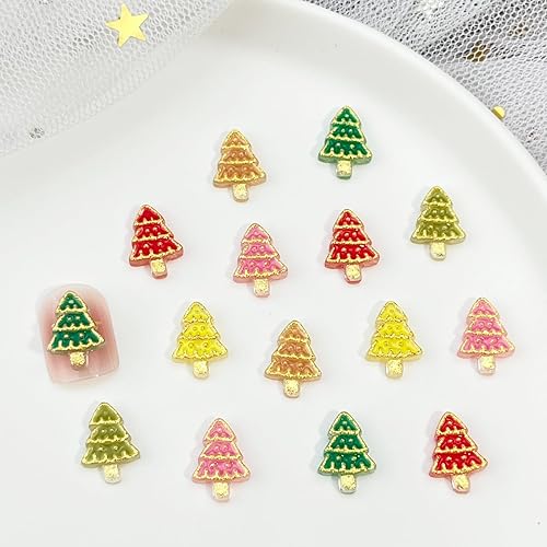 120 Pcs Christmas Tree Nail Charms Pink Yellow Green Red