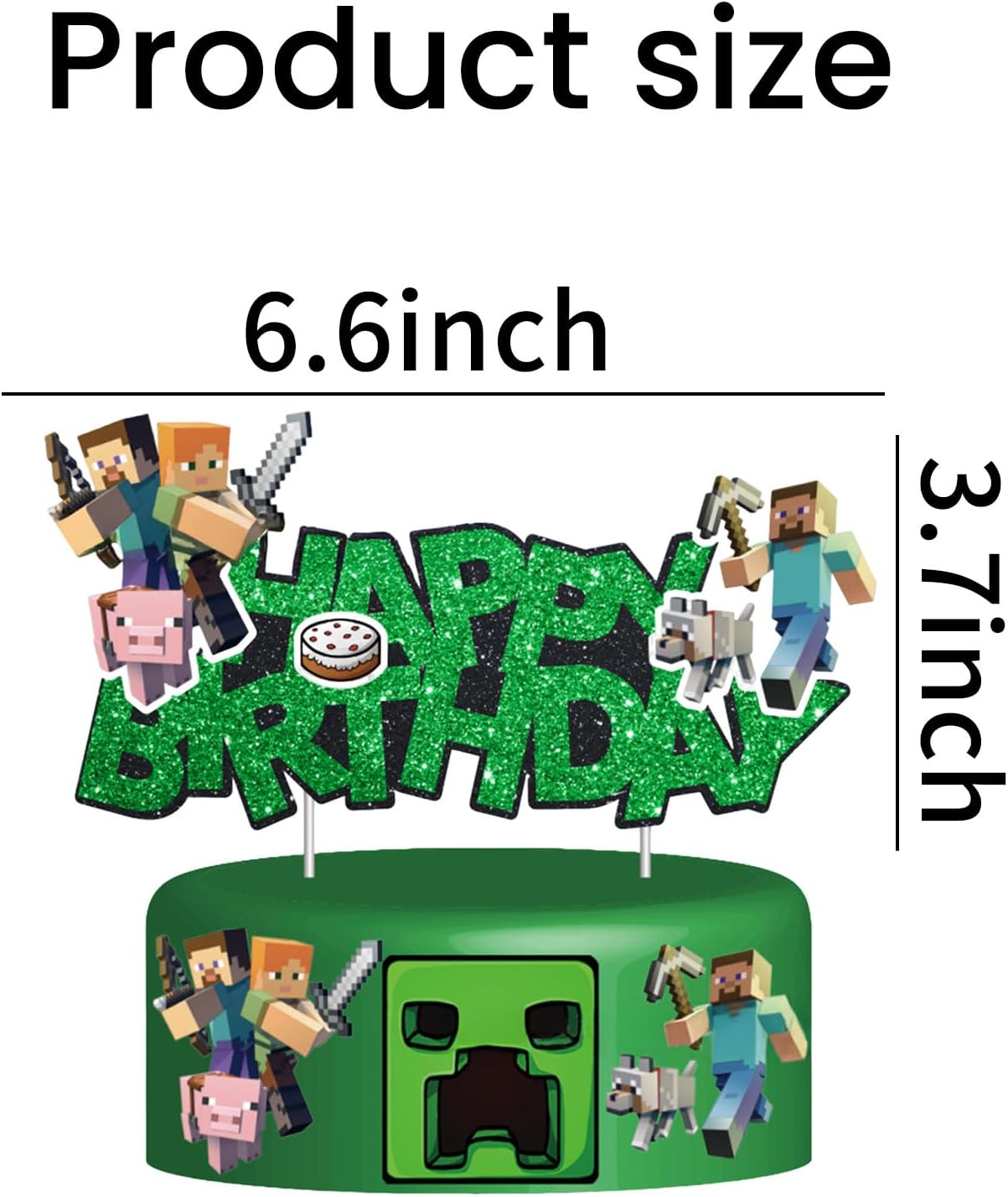 Pixel Styled Cake Decorations, Cartoon Happy Birthday Cake Topper, Video Game Themed Party Supplies for Boys & Girls (Green) - Image 2