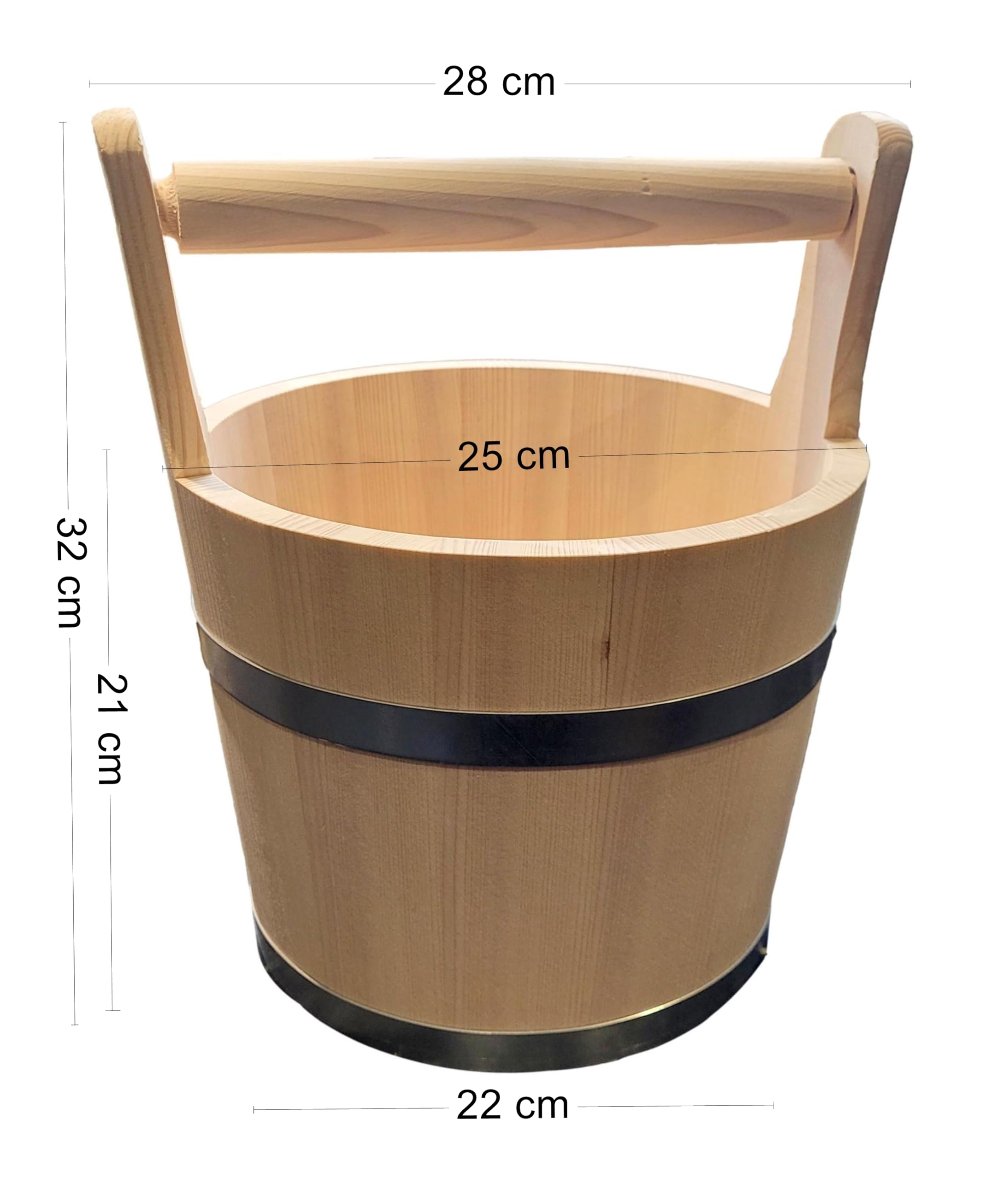 Wooden World - Cubo Grande de Madera con asa de 7 l - Estilo Antiguo, Maceta para Sauna Muy sólida