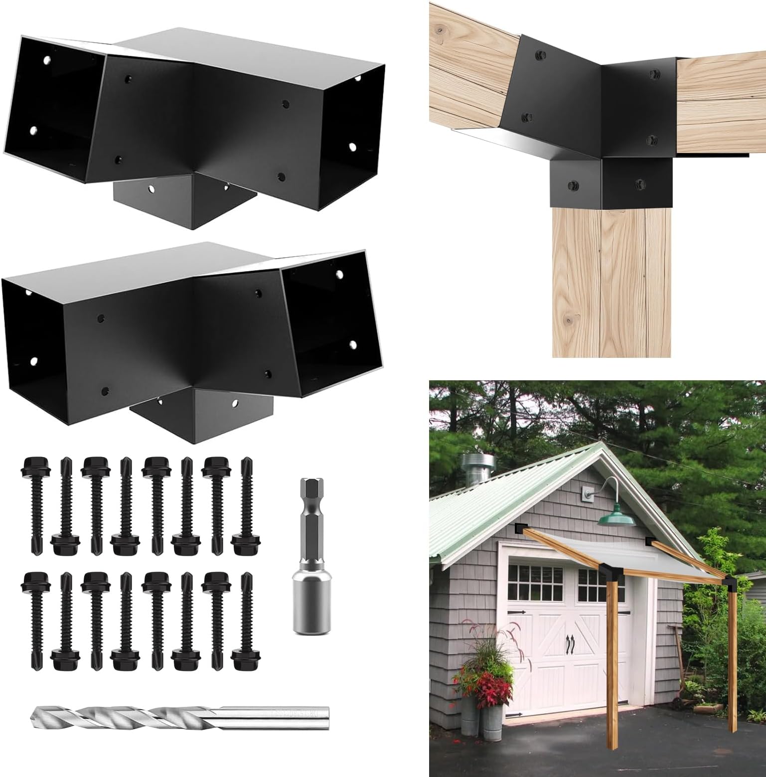 30 Degree Pergola Bracket kit 4x4,3-Way Right Angle Corner Bracket Woodworks Pergola kit for Wood Beam (Actual: 3.5" x3.5'') Outdoor Gazebos,Patio Pergolas,Log Cabins - 2Pack