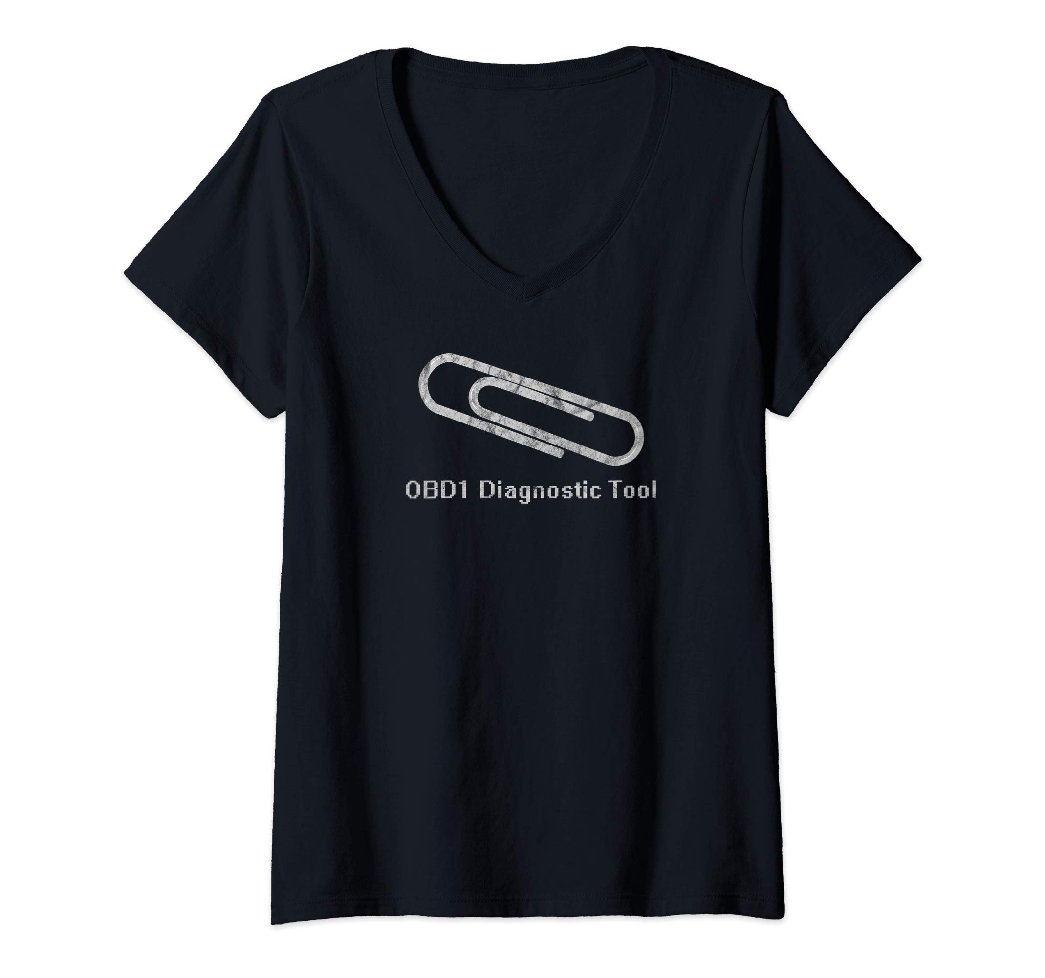 Womens OBD 1 Diagnostic Tool Paperclip V-Neck T-Shirt