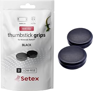 Setex Gecko Grip, Low Rise Thumbstick Grips for Switch Joy-Con Controller, & Switch OLED & Switch Lite | Anti-Slip Microstructured Analog Stick Thumb Grips, Black, Covers Only