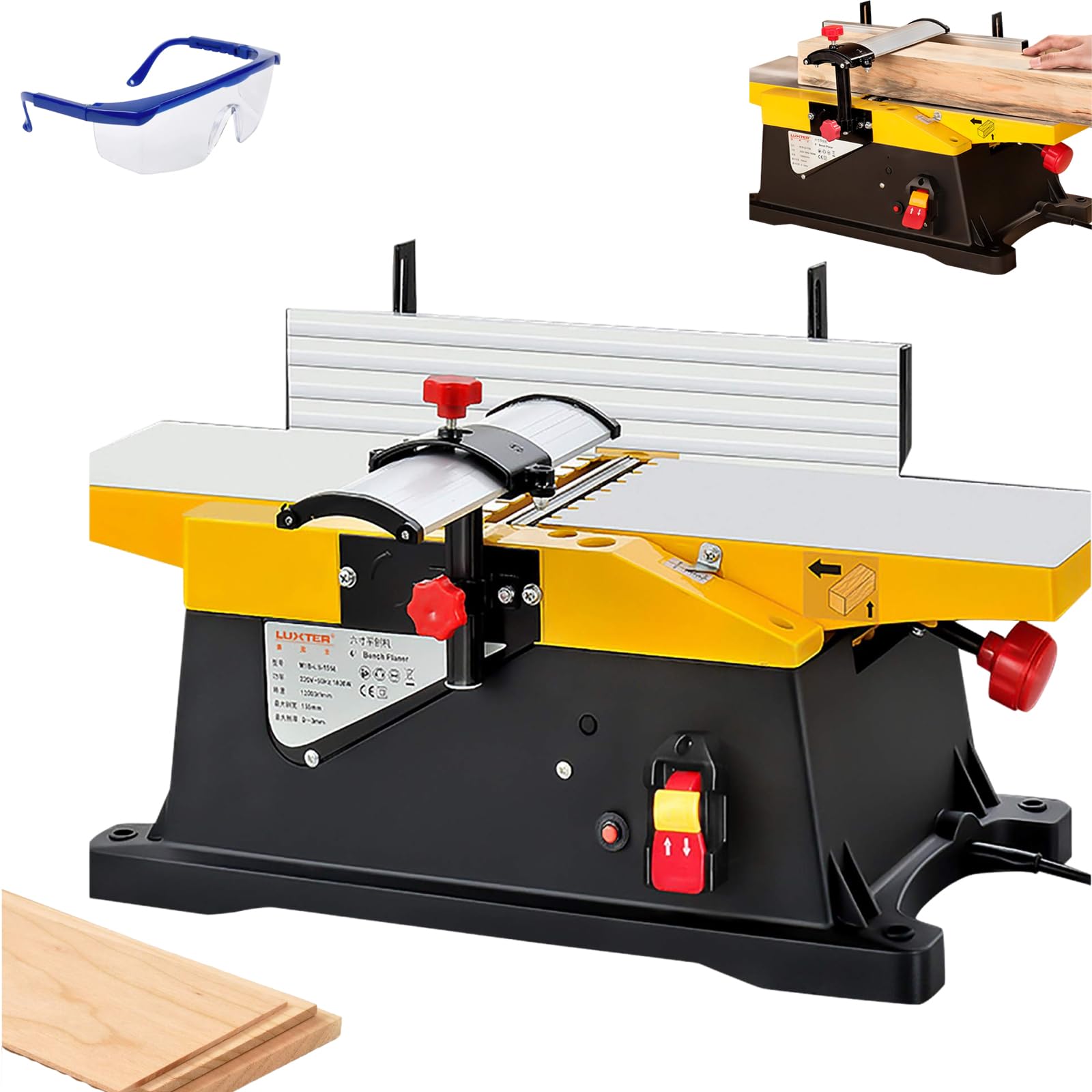 Elektryczna strugarka stołowa do drewna o mocy 1800 W, wielofunkcyjna strugarka stołowa o prędkości obrotowej 12000 obr./min. Obróbka drewna, regulowana głębokość cięcia, do strugarki grubościennej do