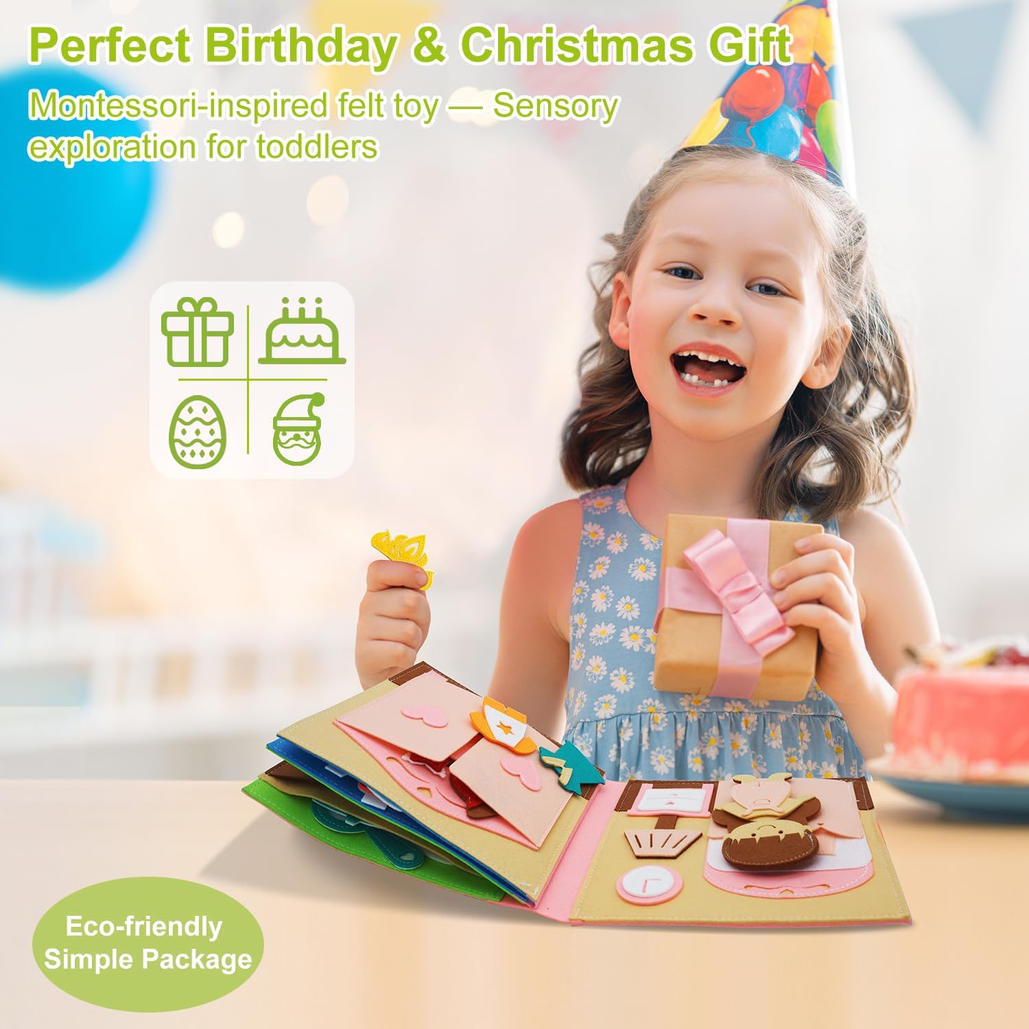 Felt Busy Book for Toddlers 1-3, Montessori Busy Board for 1 Year Old, Quiet Book Airplane Travel Toys, Sensory Early Learning Educational Toy, Road Trip Activity Books, Girls Birthday Gifts