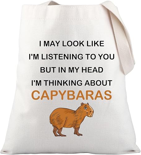 PLITI Capybara - Bolsa de viaje divertida con temática de Capybara, regalo para amantes de Capybara, con texto en inglés In My Head I'm Thinking