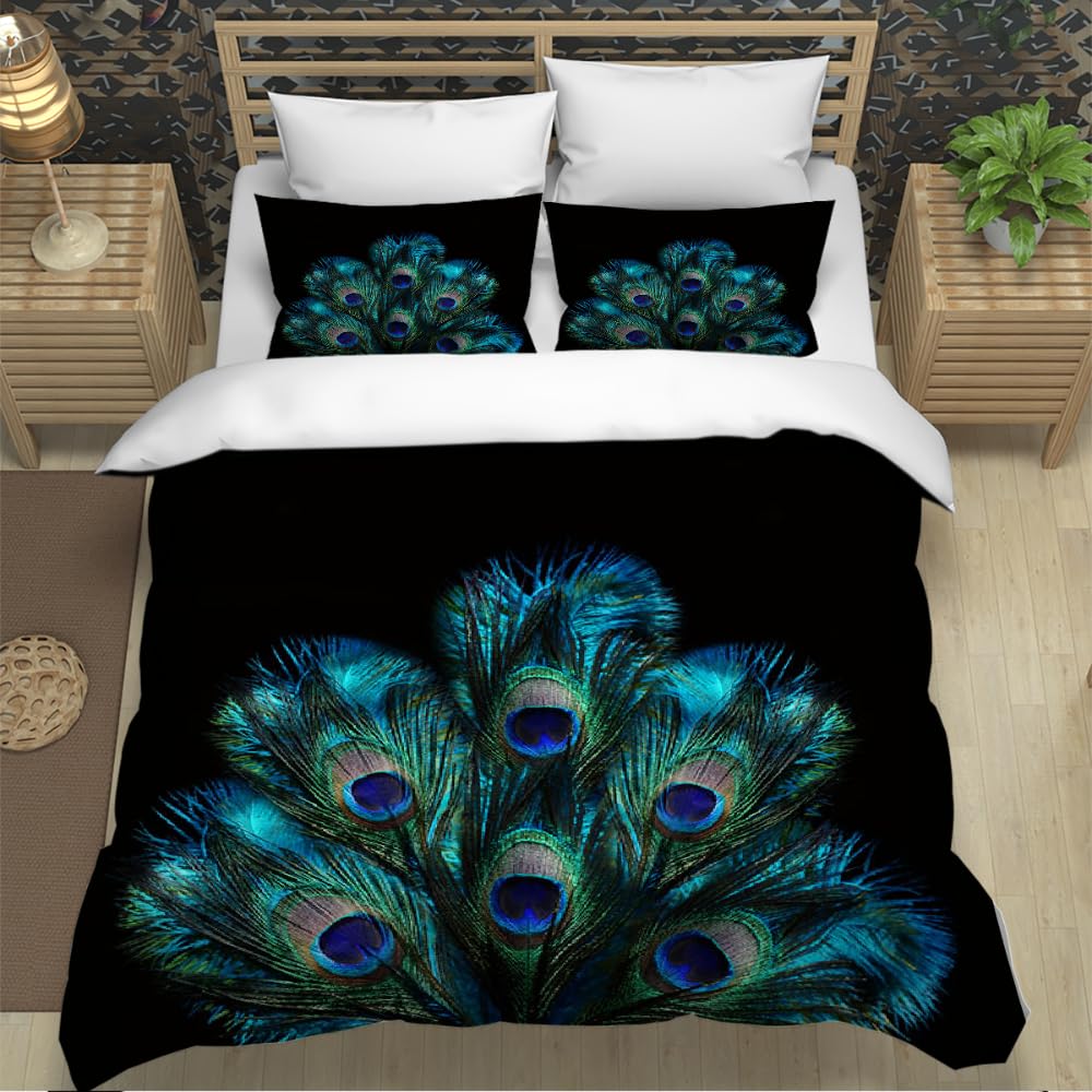 HABEAT 3D BettwäSche Pfau 200x200cm 3teilig Pfau BettwäSche Set mit Reißverschluss Sommer Weich Mikrofaser Winter Warm Bettbezüge mit 2 Kissenbezüge 50x75 cm（Stil 4-10）