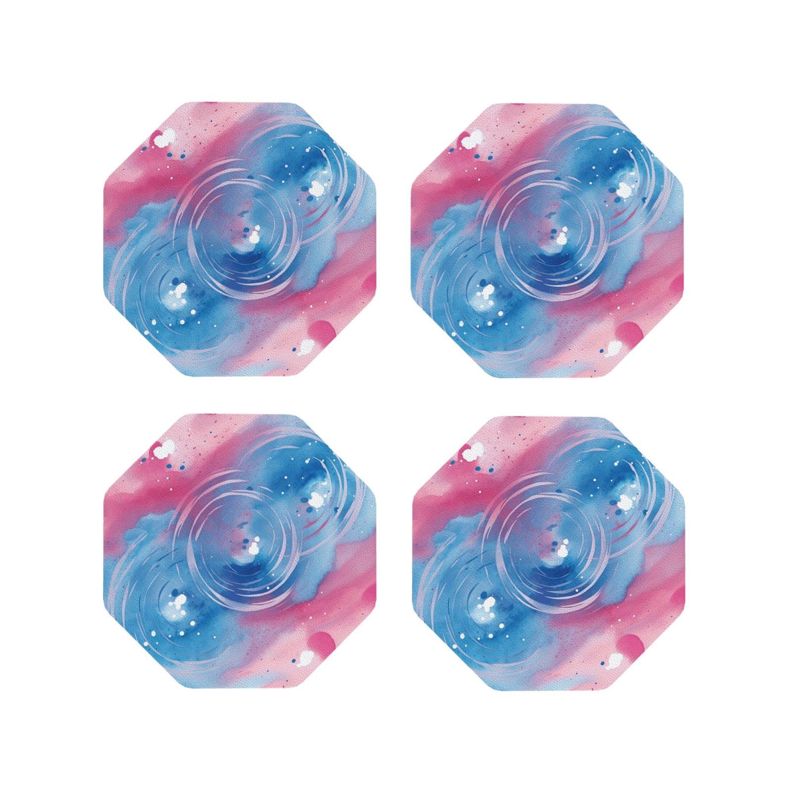 4pcs Drink Coasters for Tabletop Protection, 4" Leather Coasters for Drinks, Blue Swirl Watercolor Cup Coasters for Coffee Table Decor, Non-Slip Drinking Cup Mat for Hot Or Cold Drink