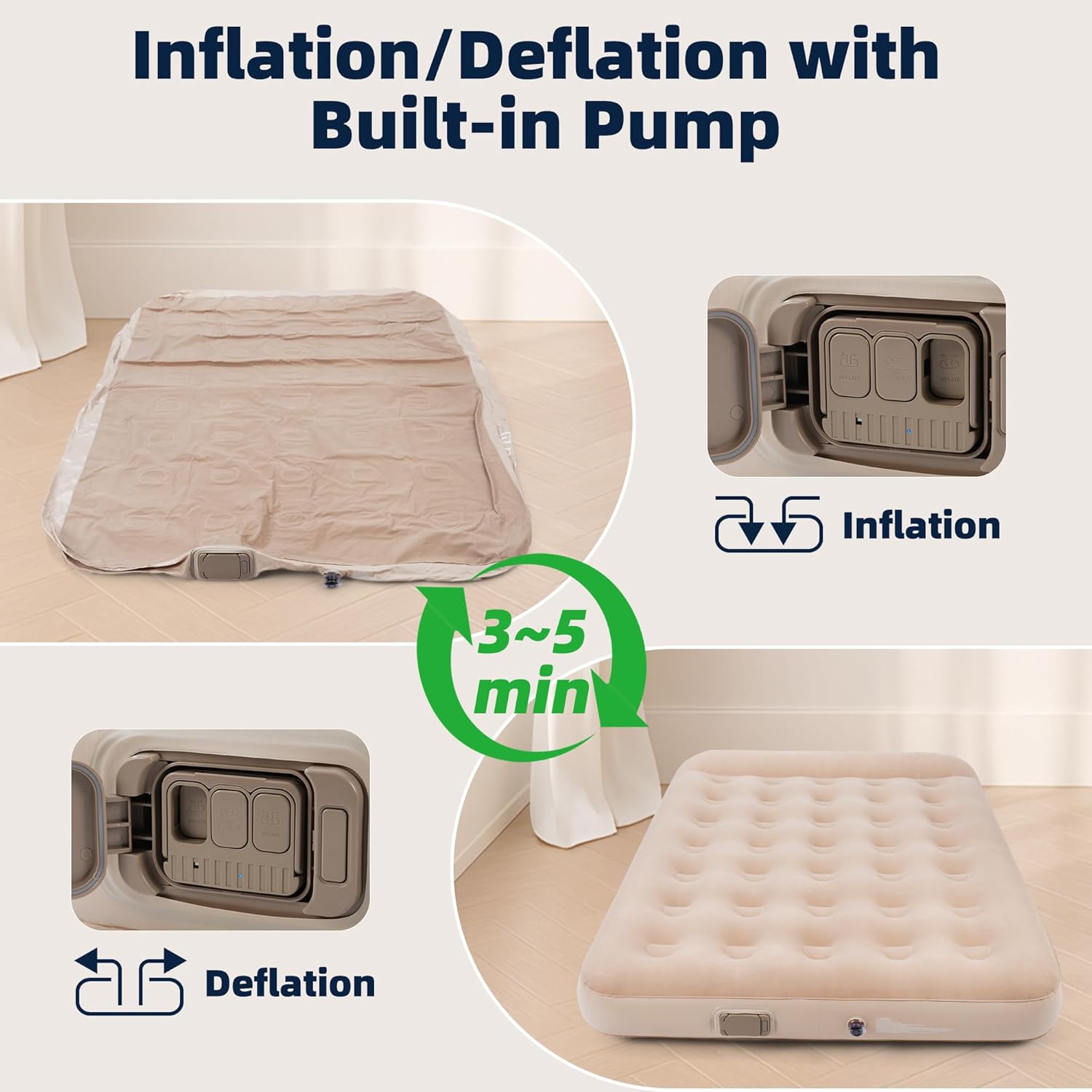 Air Mattress Full with Built-in Pump,Portable Inflatable Blow Up Mattress Plus Pillow,Waterproof Self Inflating Air Bed Guest Bed for Home Camping Hiking Travel Outdoors