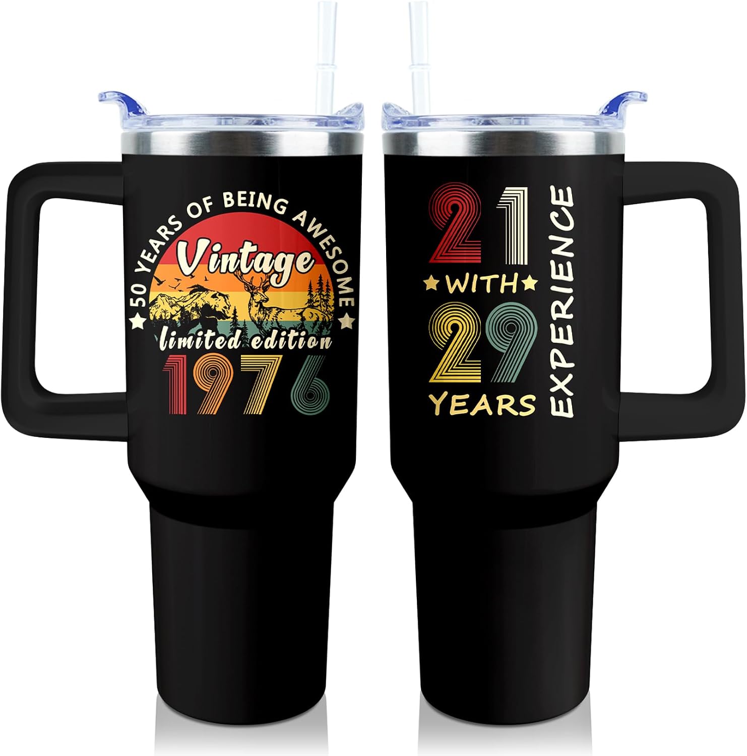 50th Birthday Gifts Women 40 oz Tumbler with Handle Straw Lid